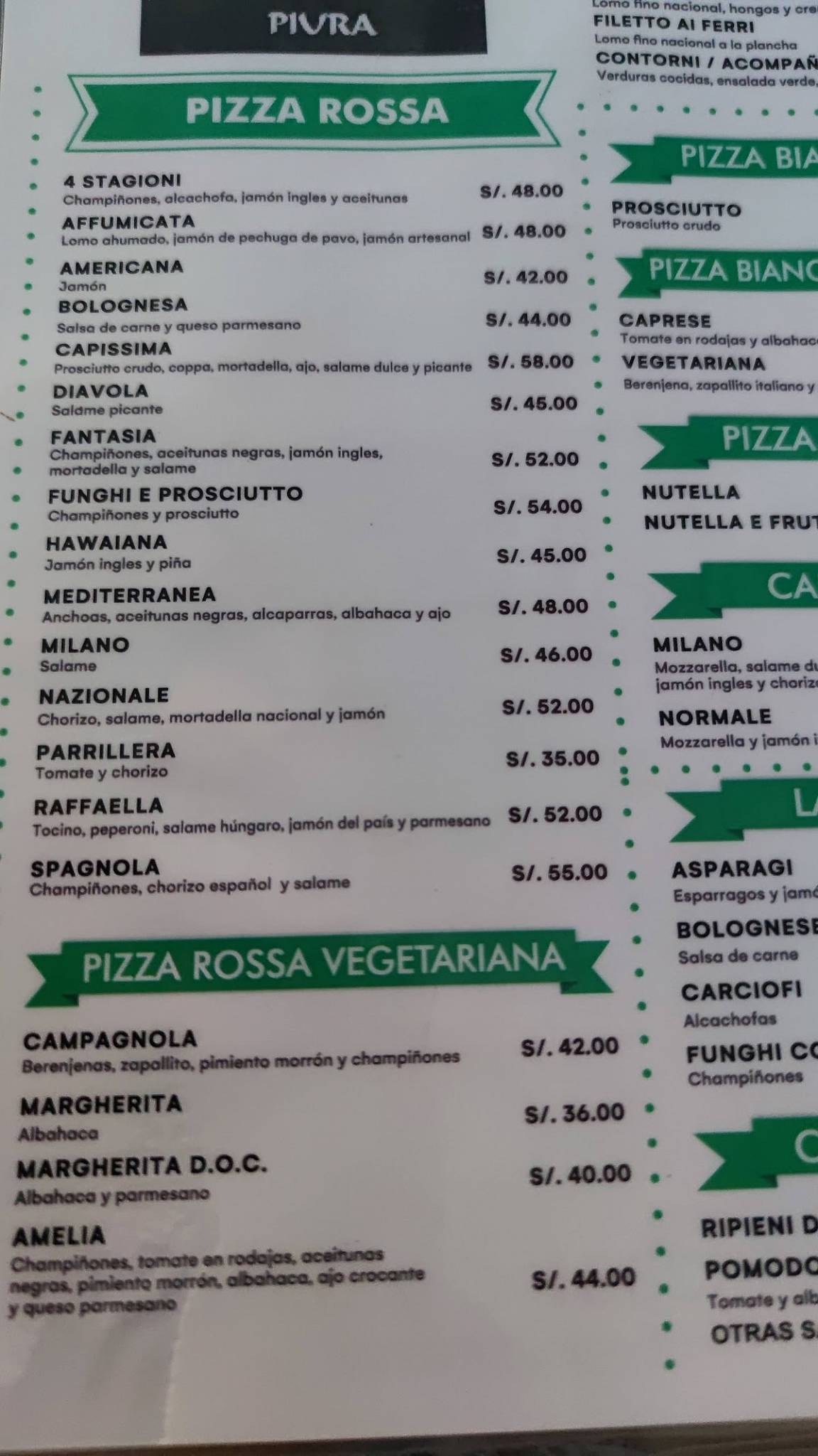 Carta de Antica Pizzería, Piura