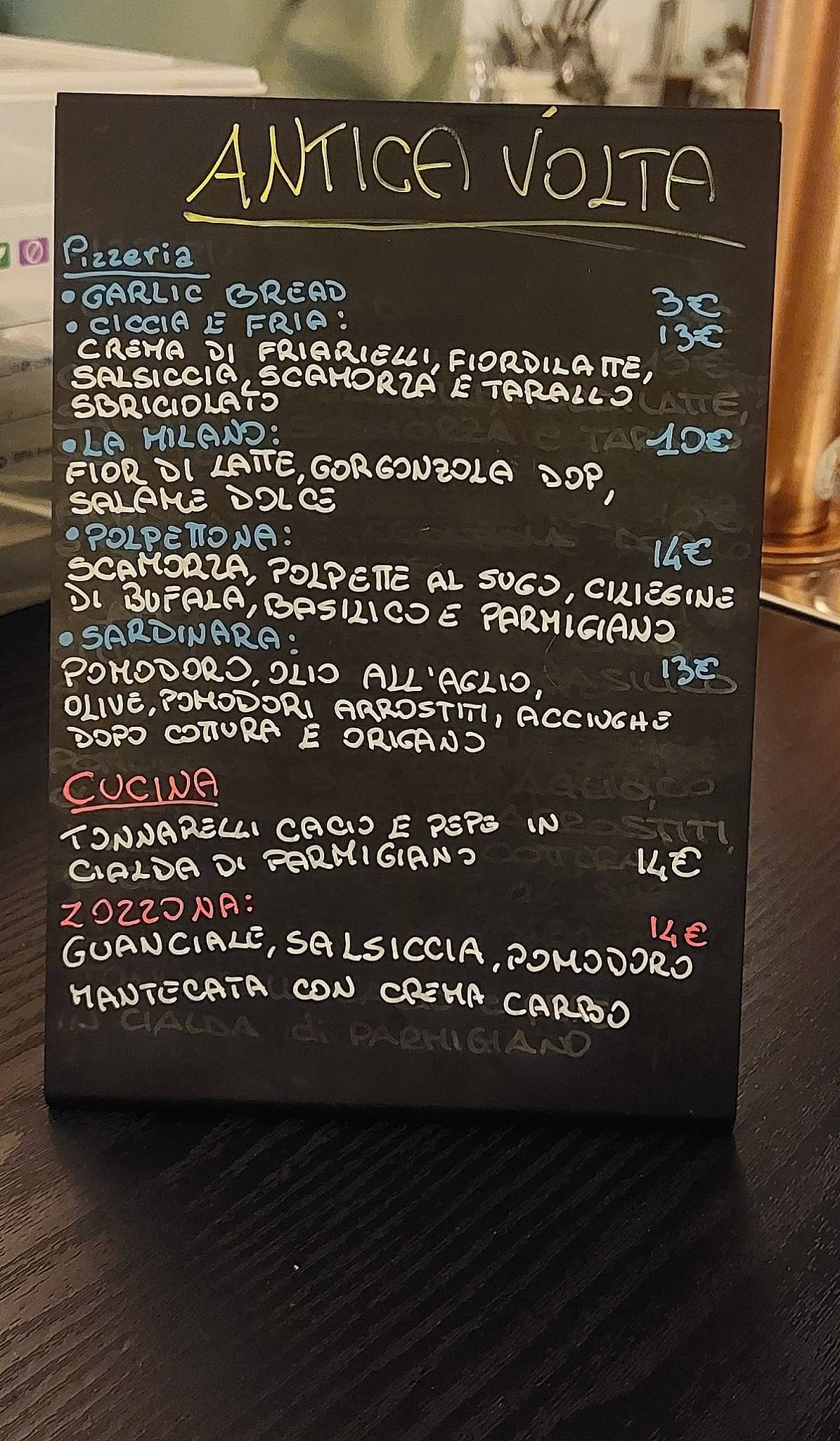 Menu di Pizzeria Antica Volta 