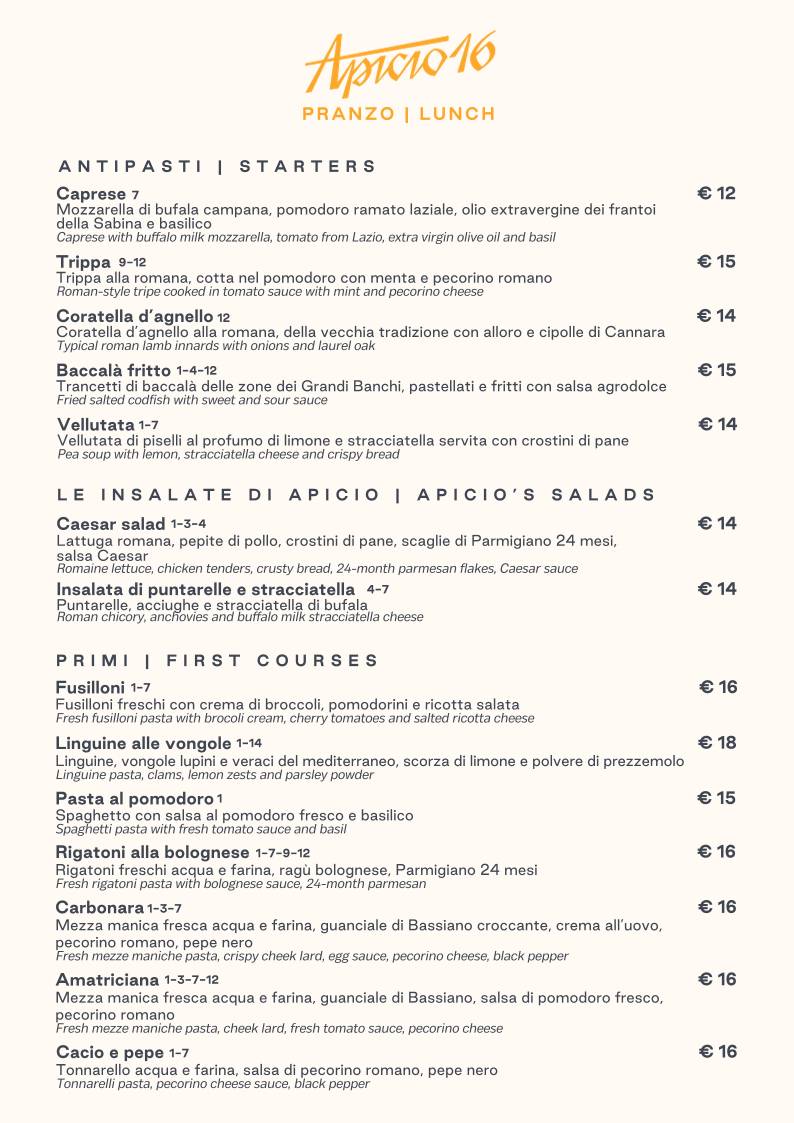 Menu di Apicio16 Restaurant & Bar 
