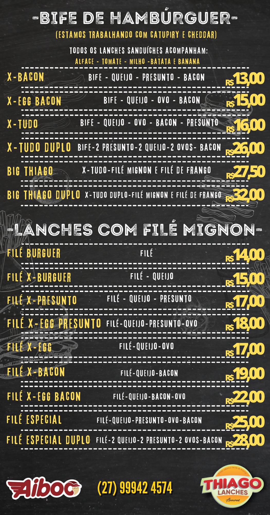 Thiago Lanches cardápio