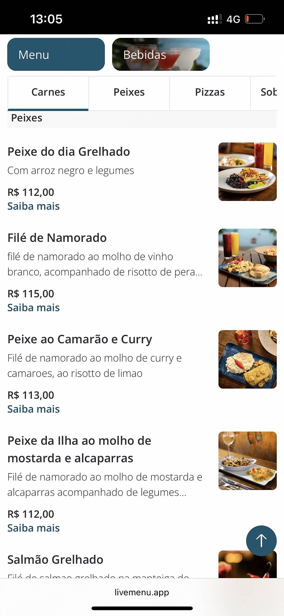 Arcos do Canal cardápio