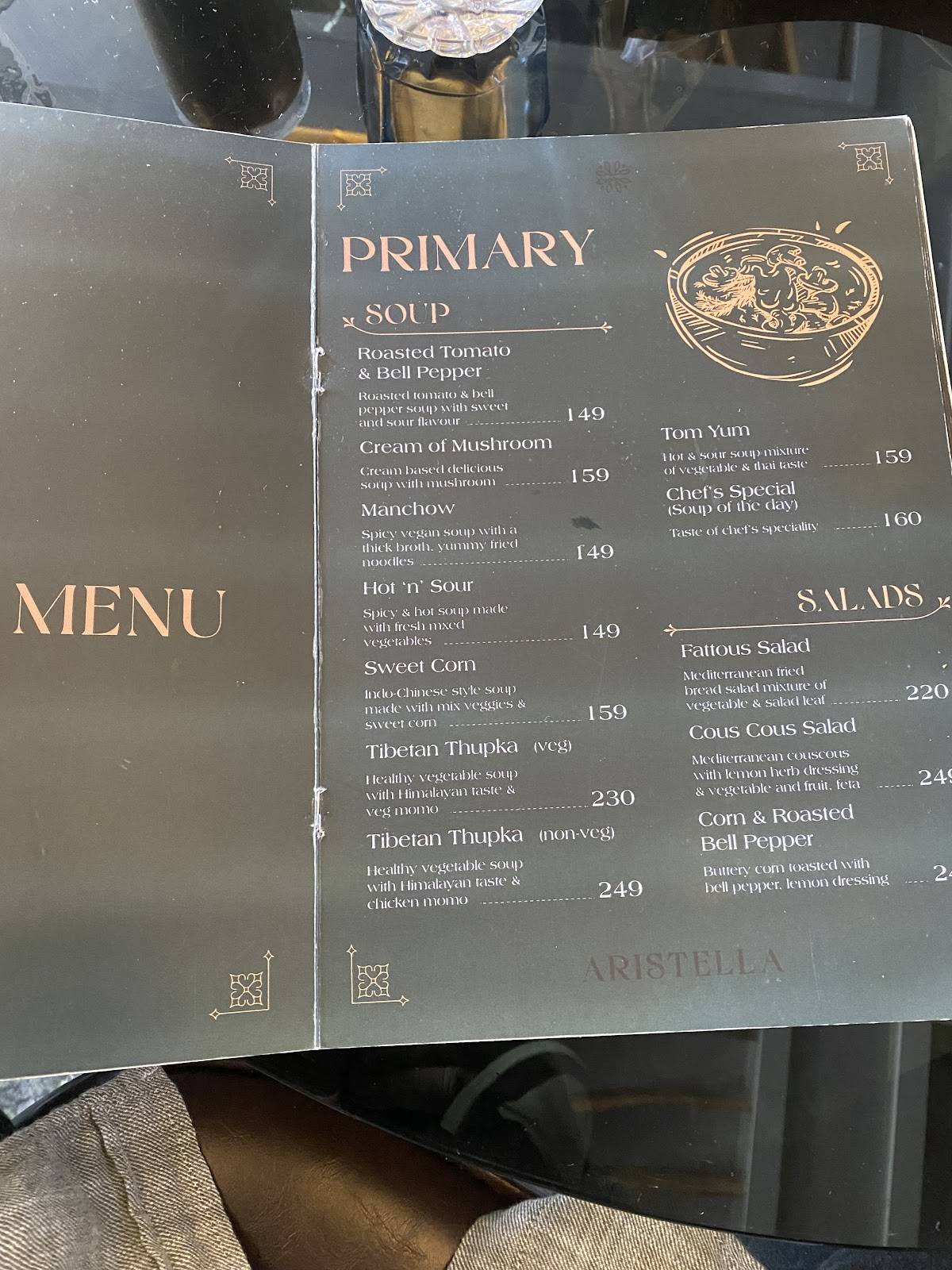 Aristella Cafe and Bar menu