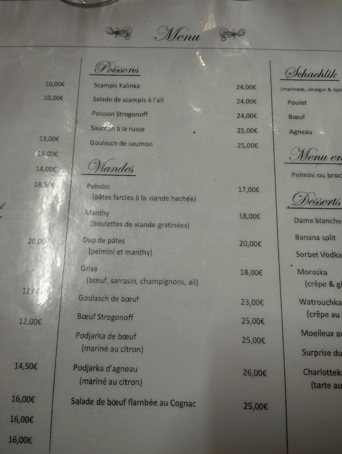 Menu de Kalinka