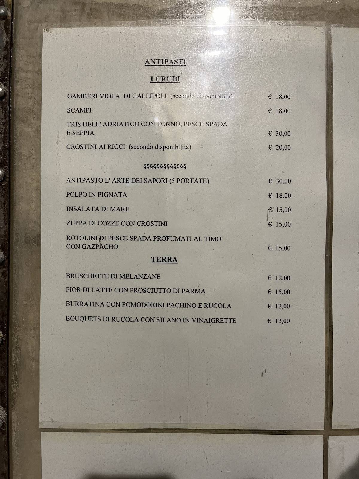 Menu di Arte dei Sapori 