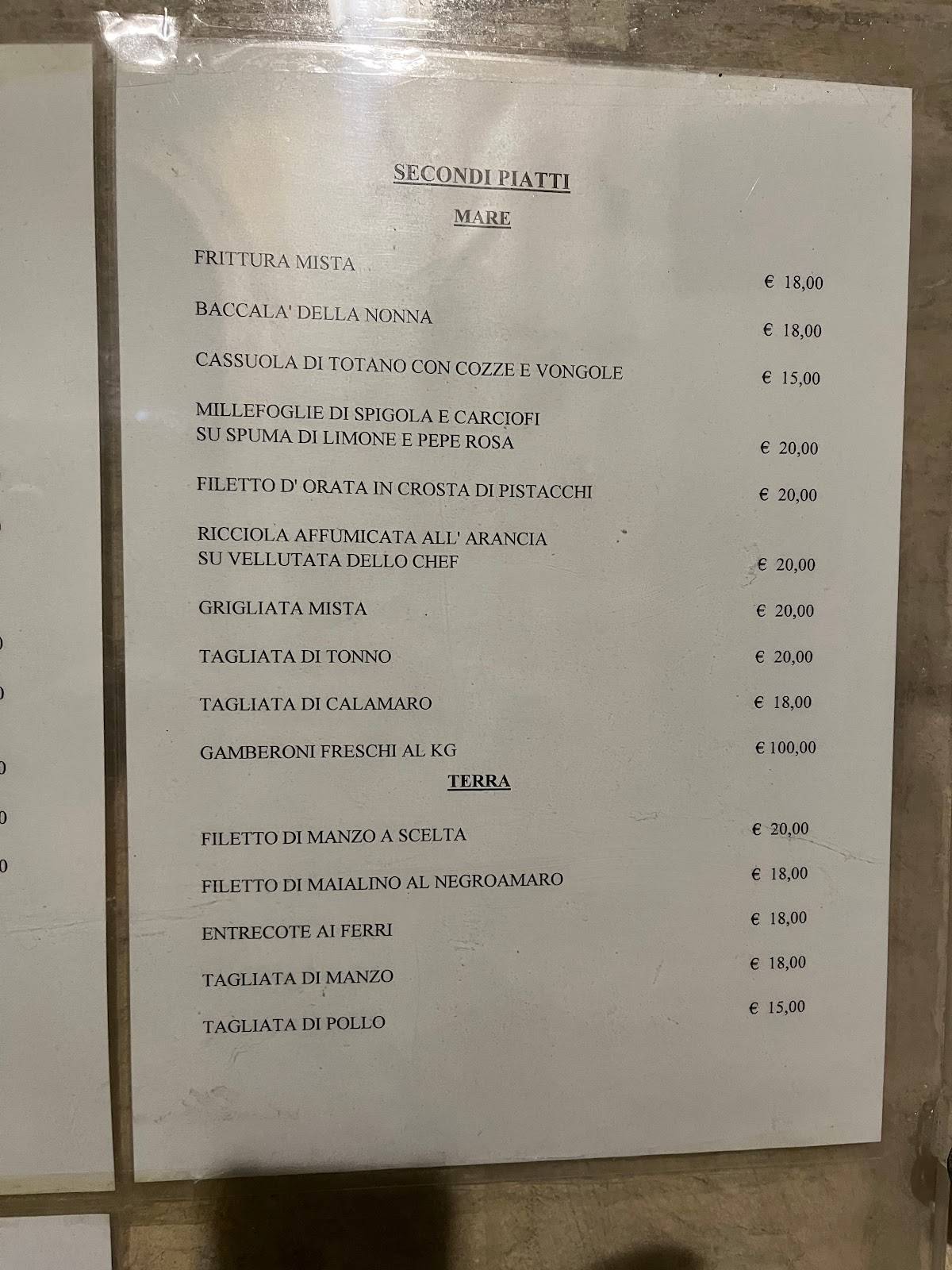 Menu di Arte dei Sapori 