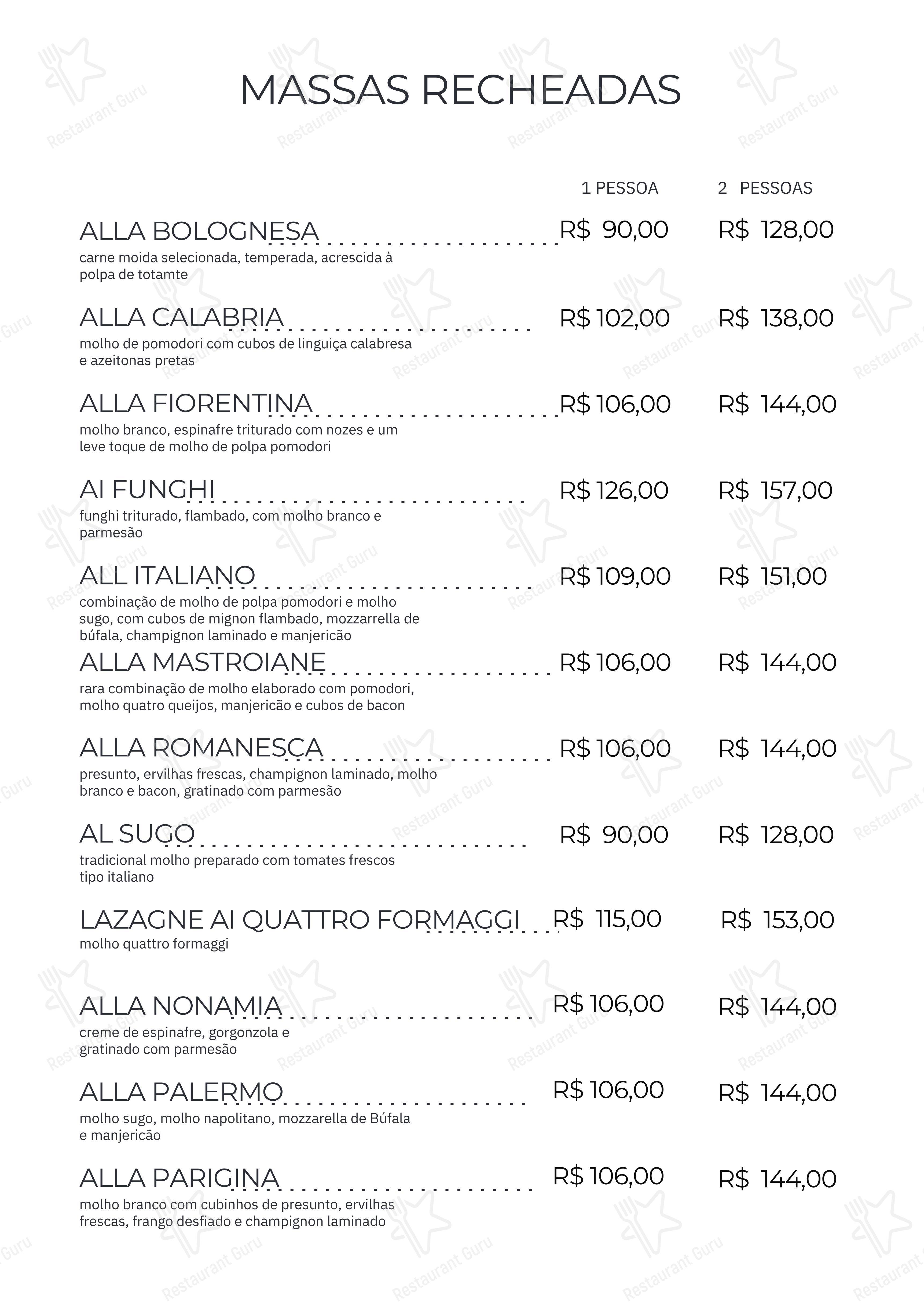 Artesanalli Massas & Molhos - Menu