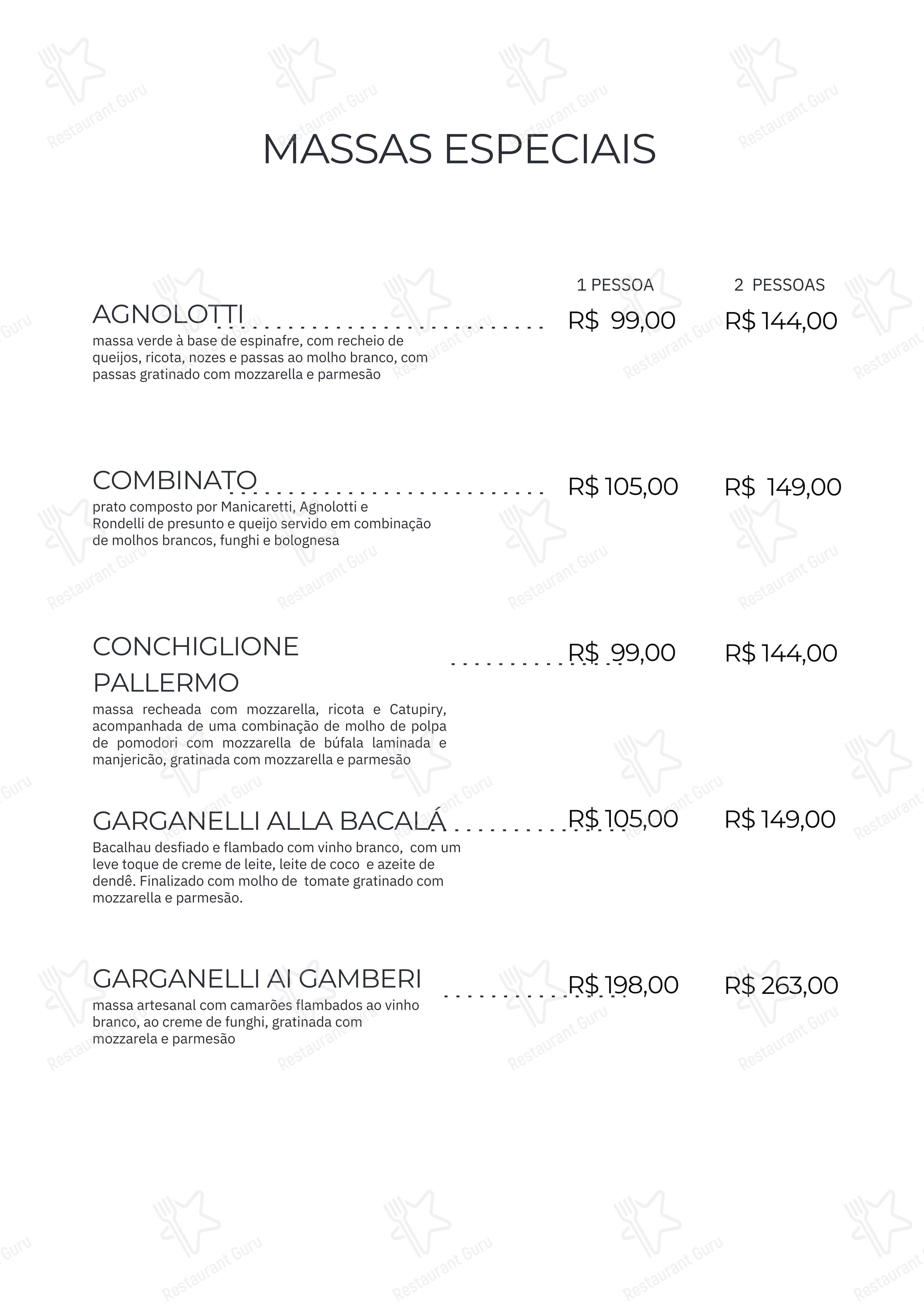 Menu bar para Artesanalli Massas & Molhos restaurante