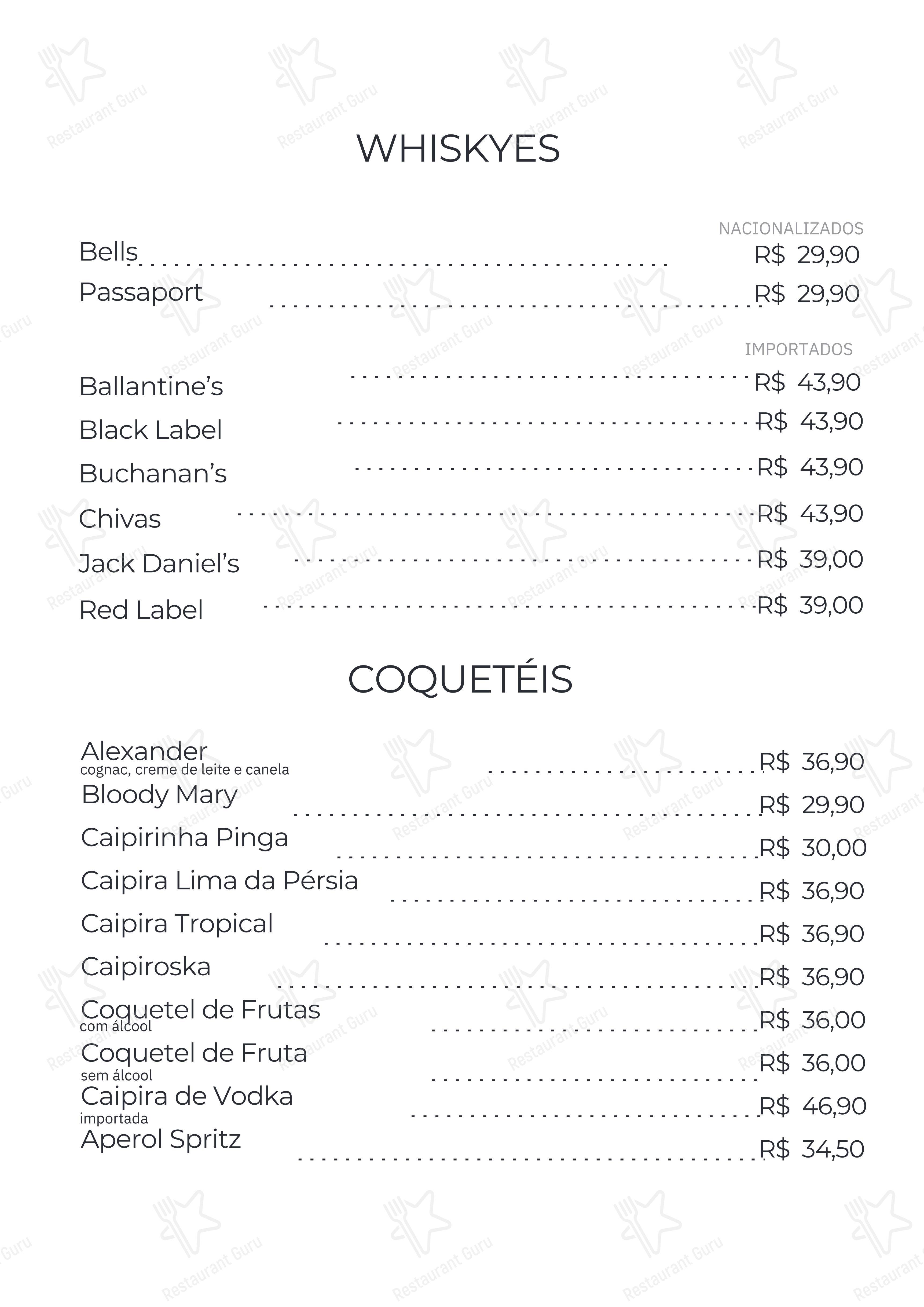 Menu bar para Artesanalli Massas & Molhos restaurante