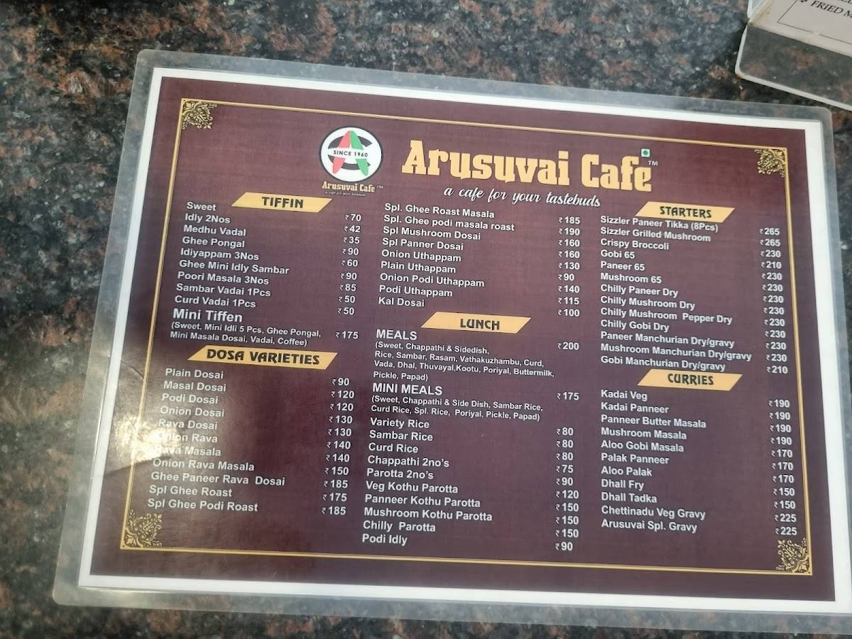 Arusuvai Cafe menu