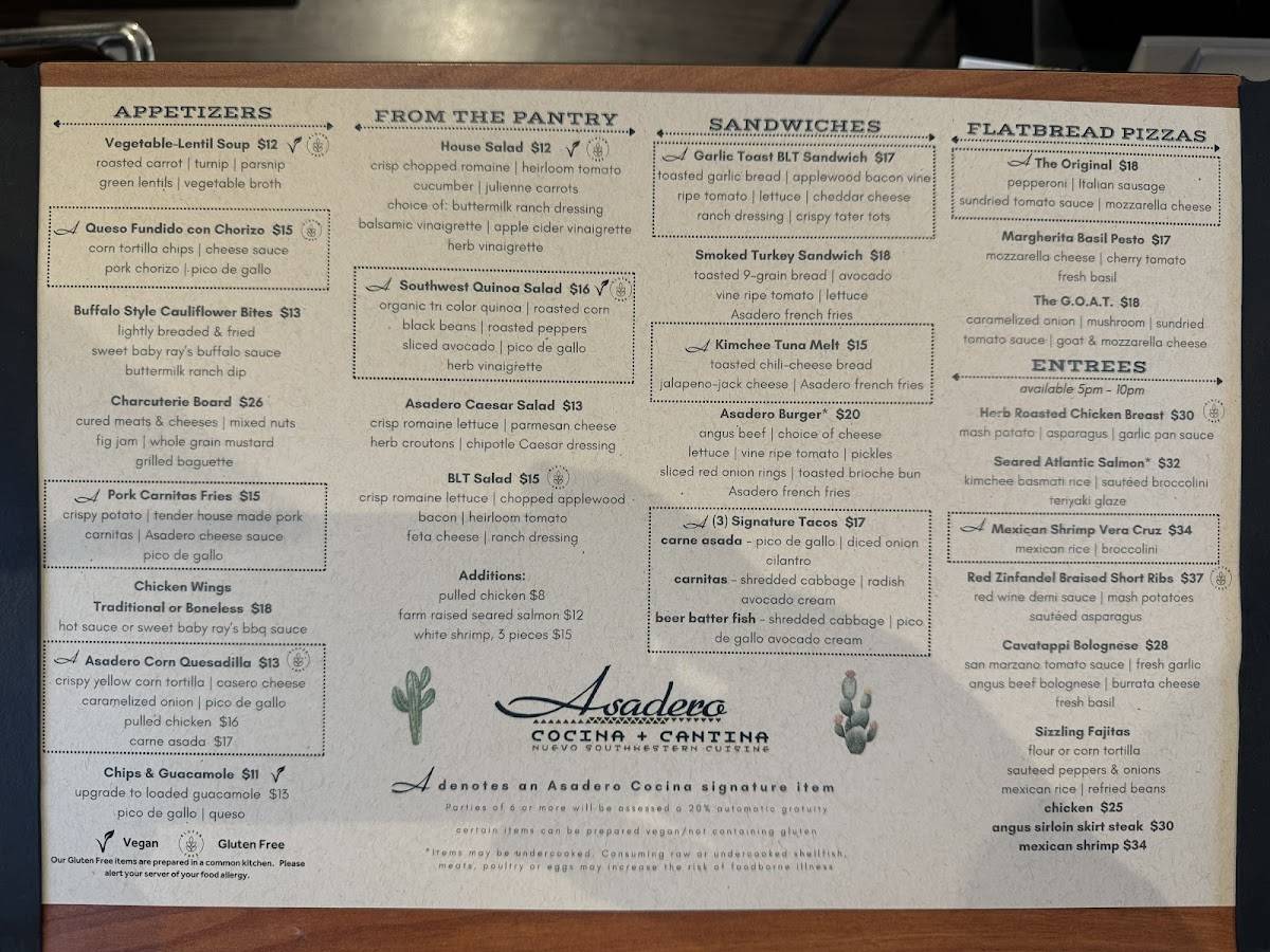 Menu At Asadero Cocina Cantina Restaurant Scottsdale