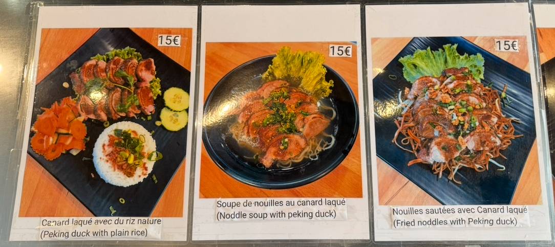 Menu de Asian cantine