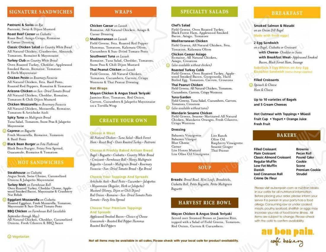 Menu at Au Bon Pain cafe South Miami SW 73rd St