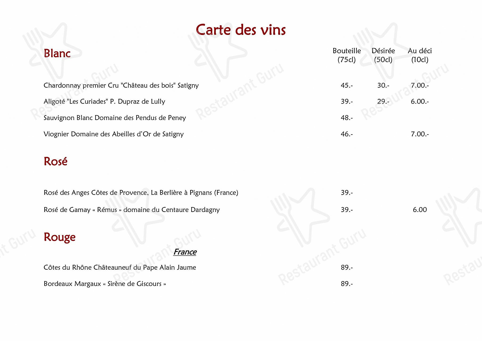 Breakfast Menu per Auberge de la Mairie in Vernier