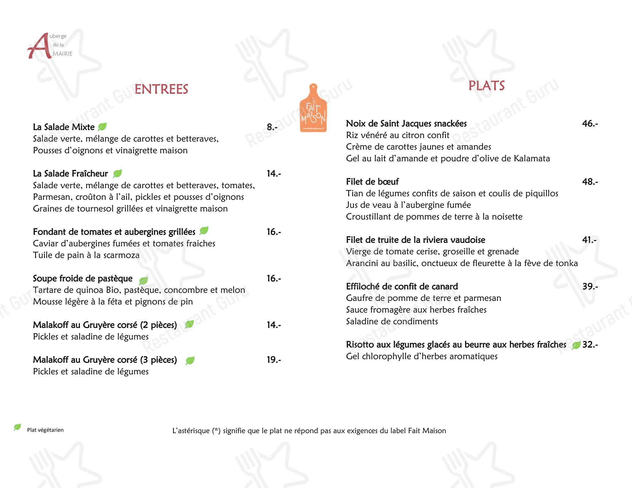 Auberge de la Mairie in Vernier - Menu bar