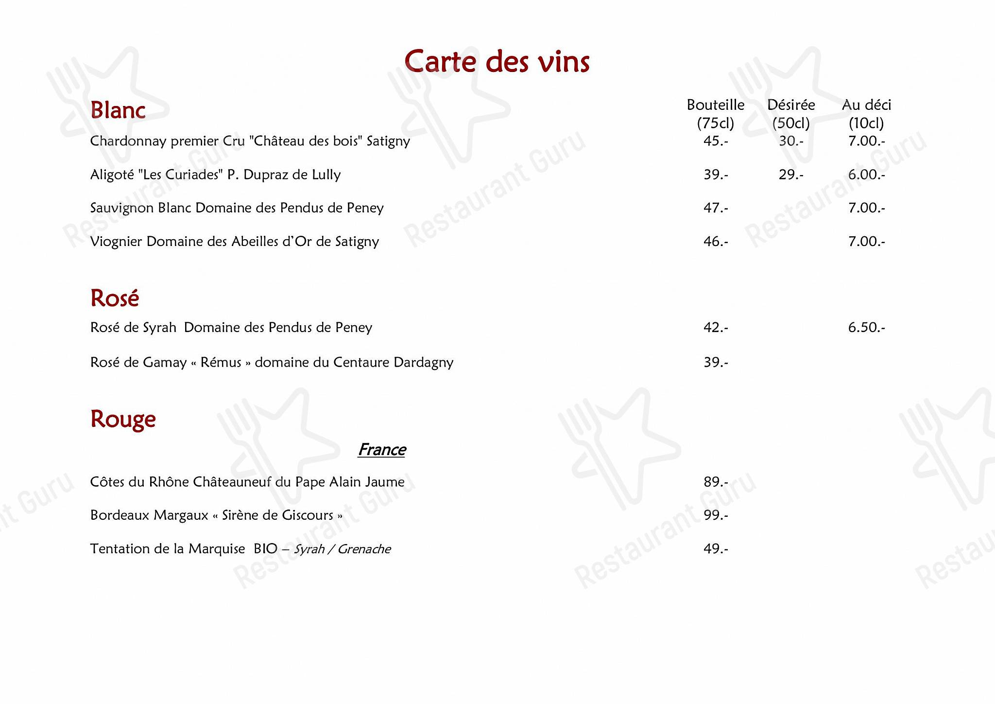 Menu di Auberge de la Mairie - Breakfast Menu