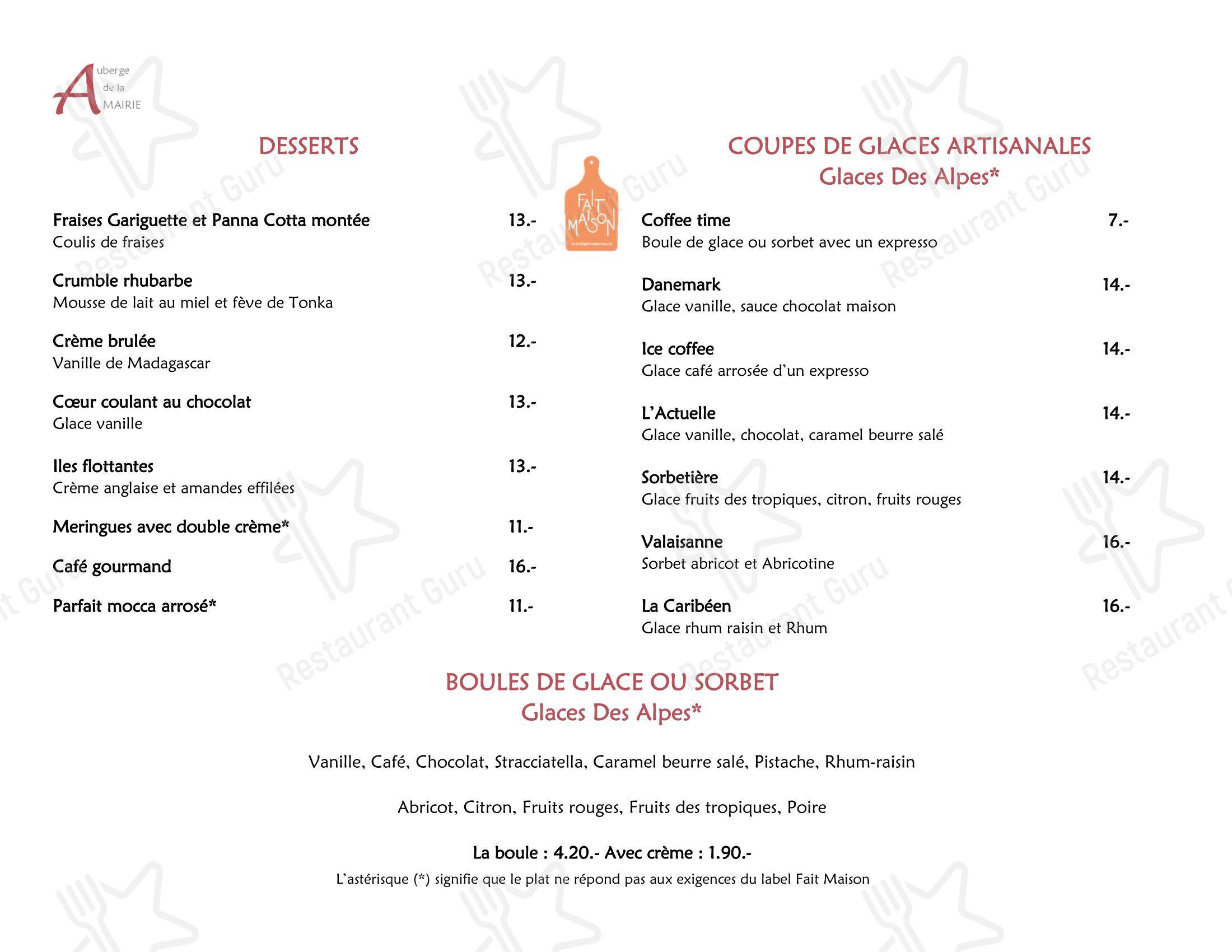 Auberge de la Mairie in Vernier - Menu bar