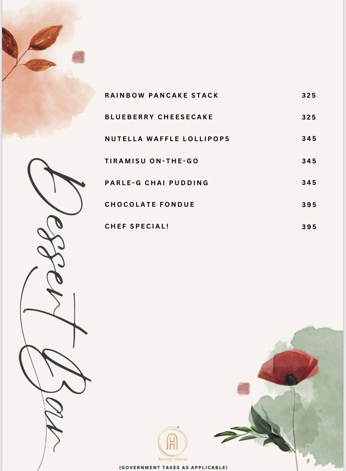 August House menu