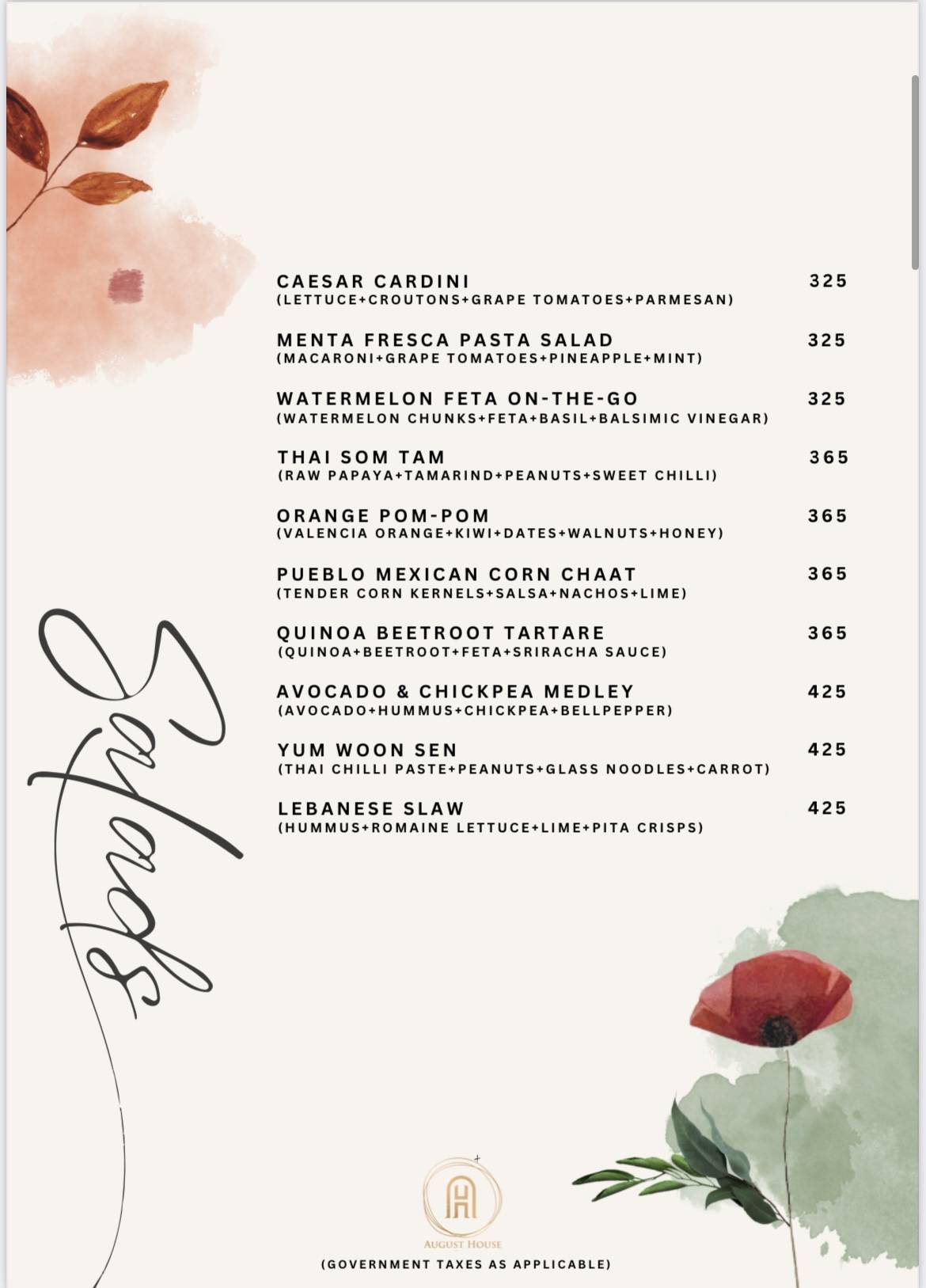 August House menu