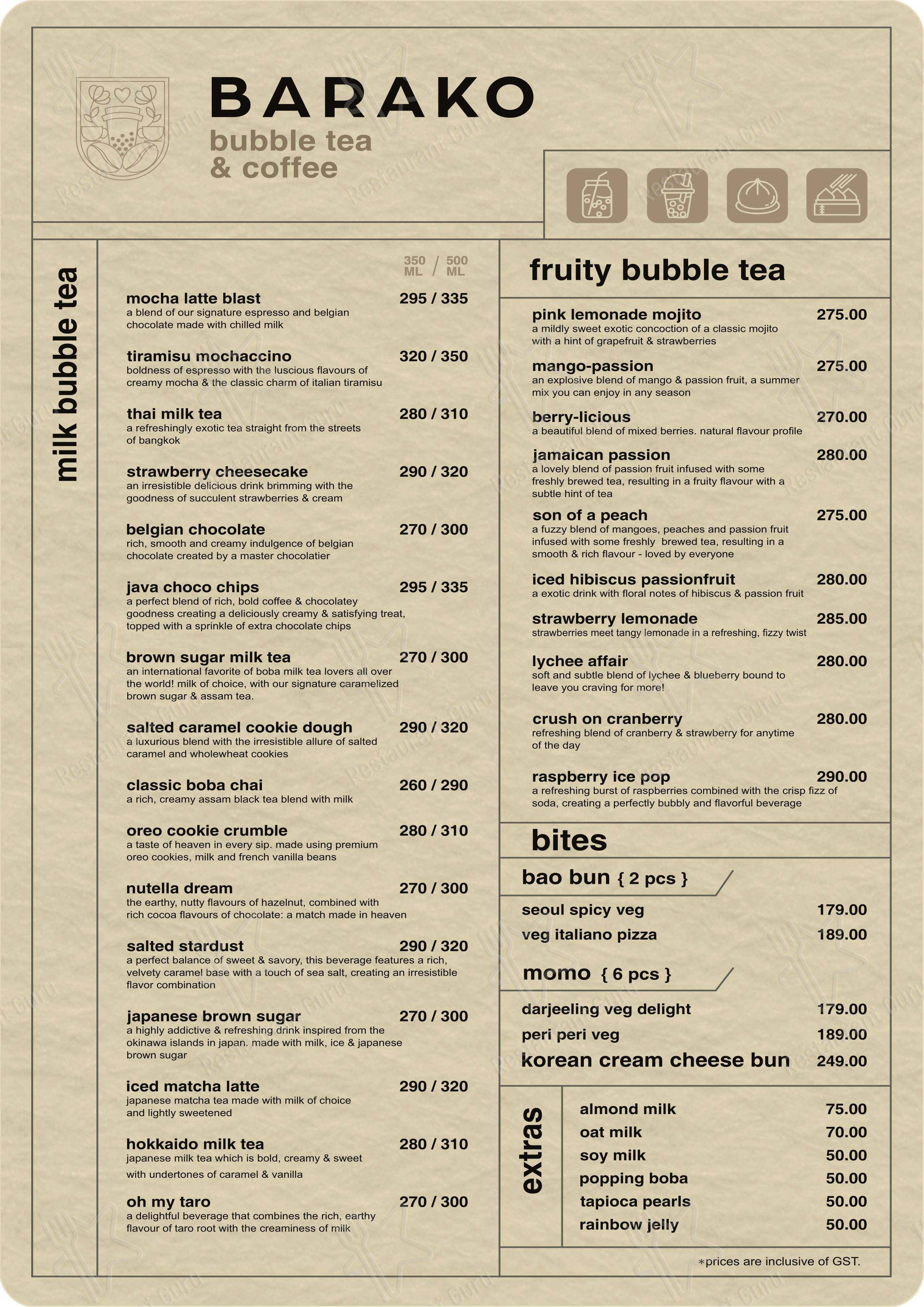 BARAKO in Mumbai - Menu