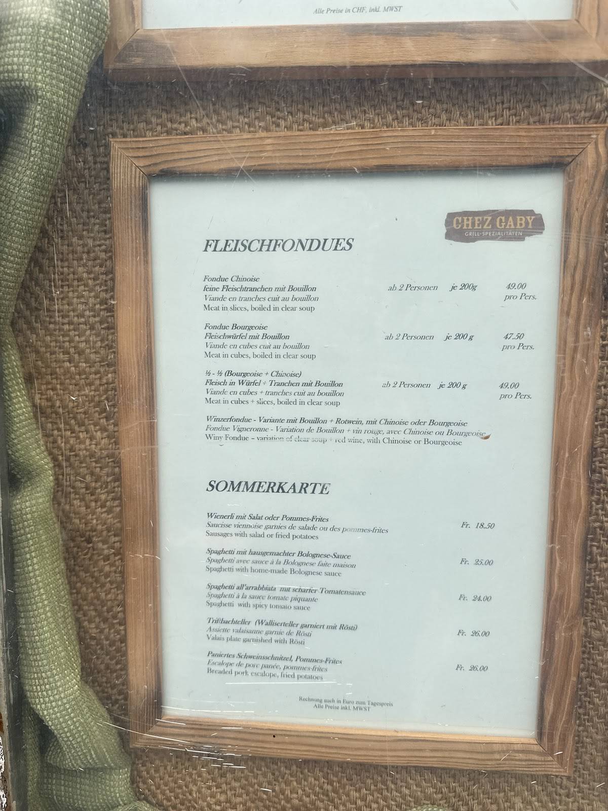 Menu de Chez Gaby