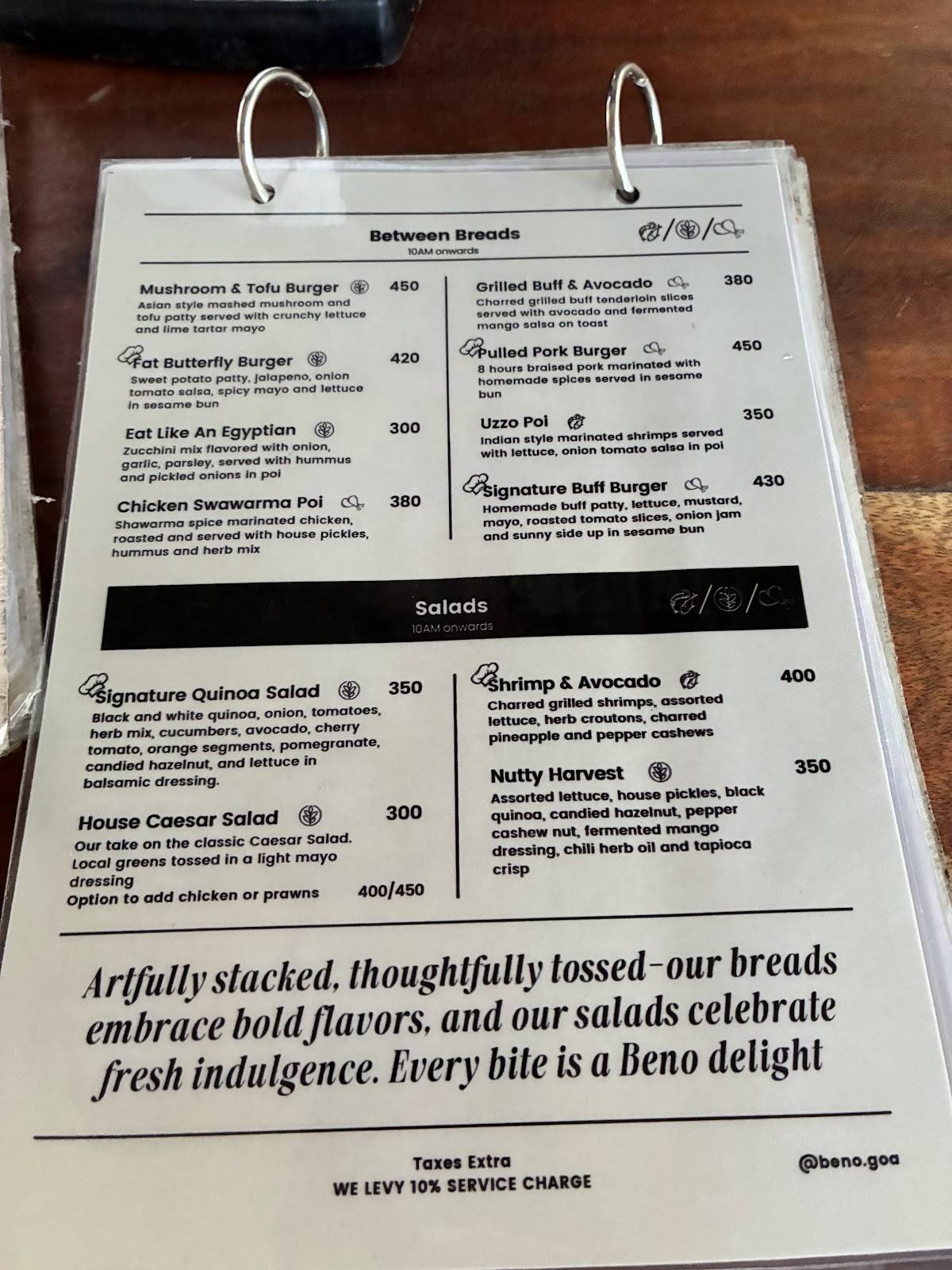 BENO menu