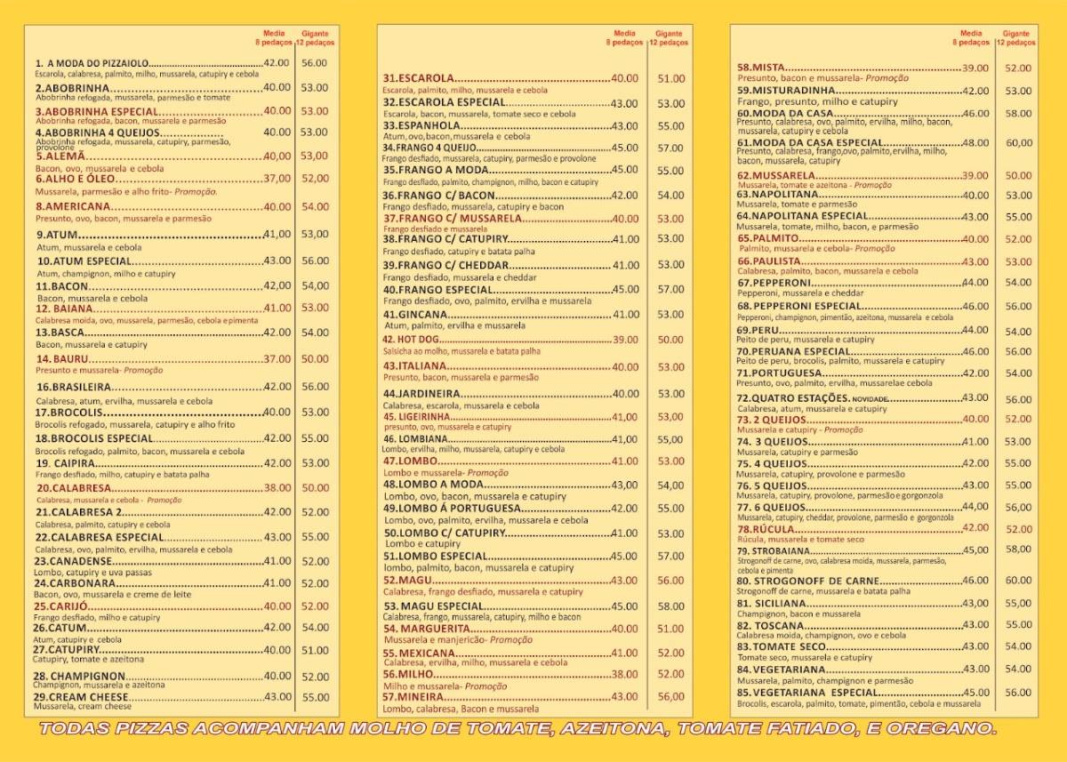 Big Pizza Magú cardápio