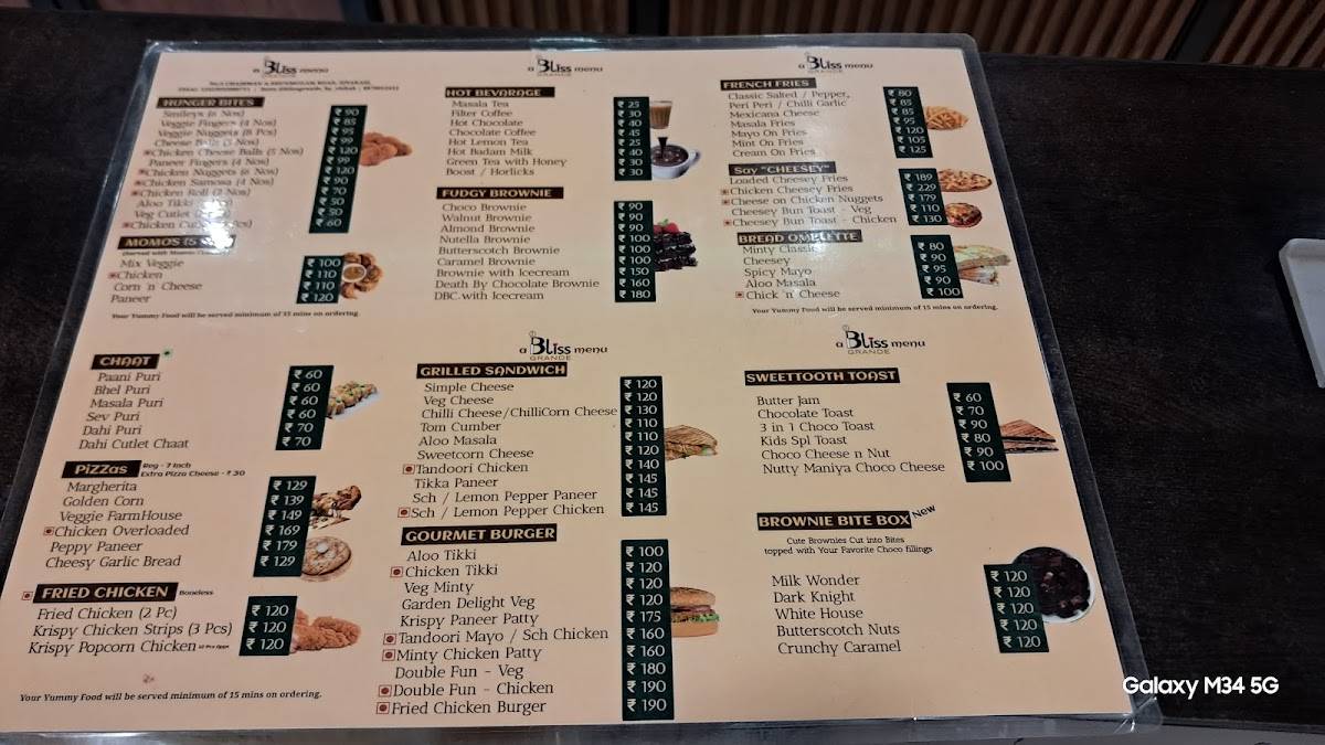BLISS GRANDE menu