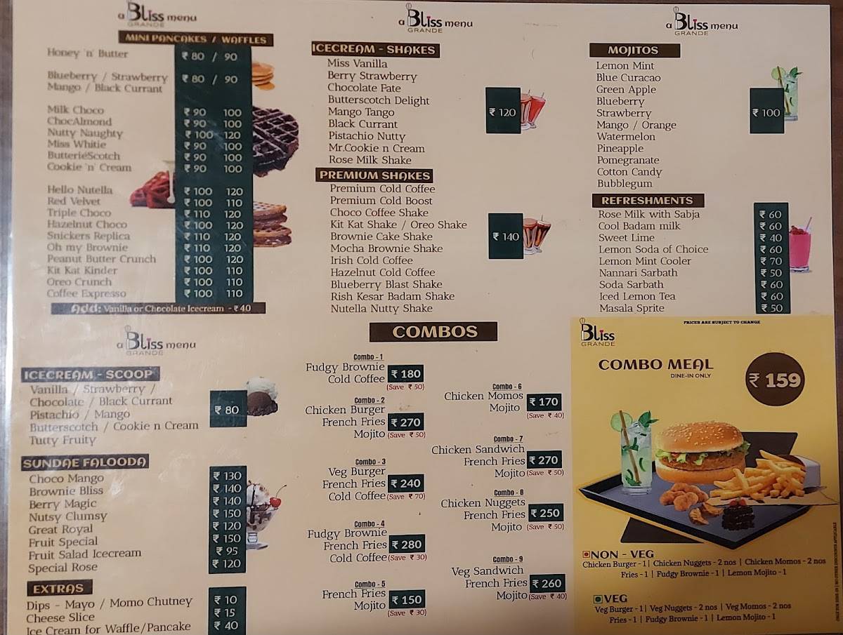 BLISS GRANDE menu