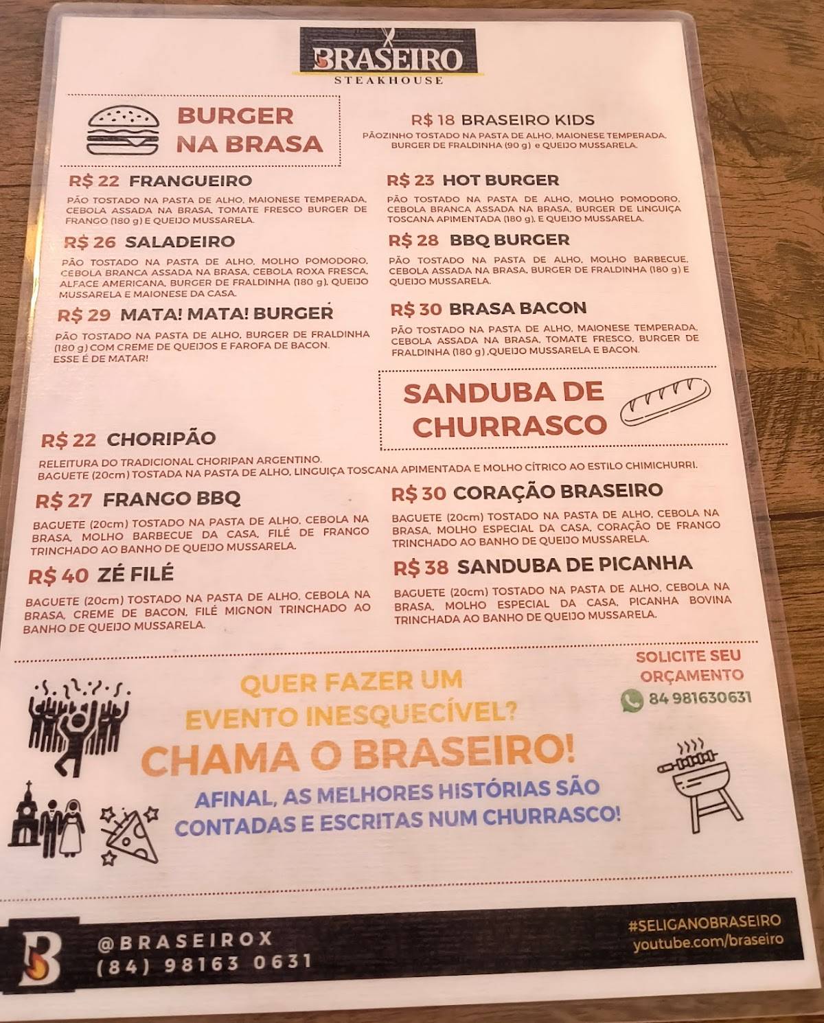 BRASEIRO STEAKHOUSE cardápio