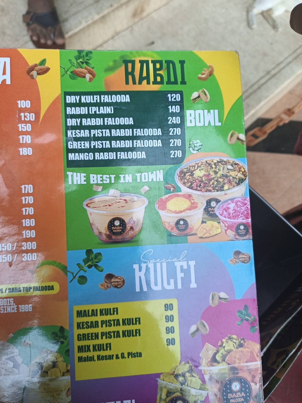 Baba Falooda menu