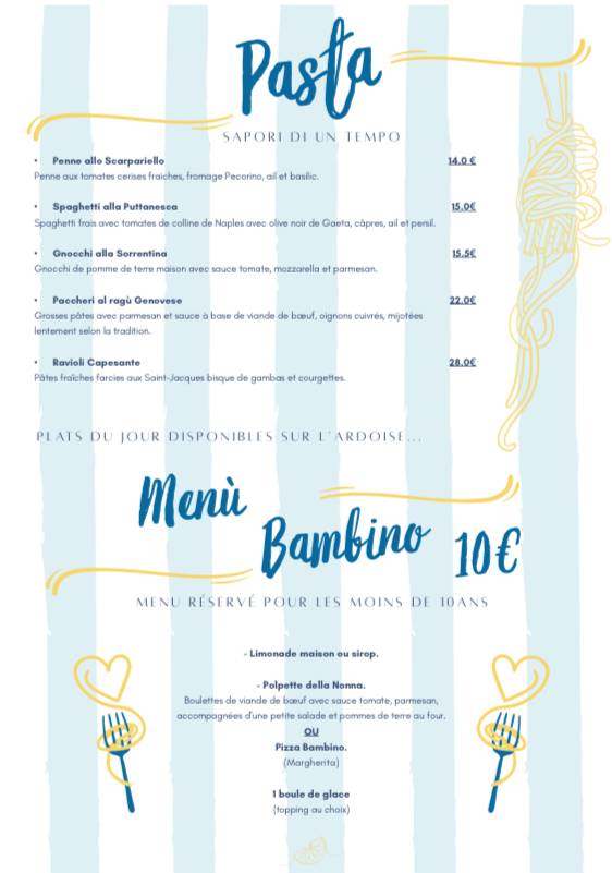 Menu de Bacio di Napoli