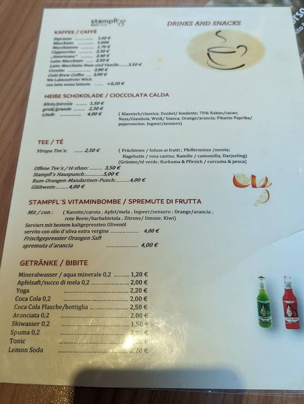 Menu di Backerei Stampfl Filiale Mühlbach 