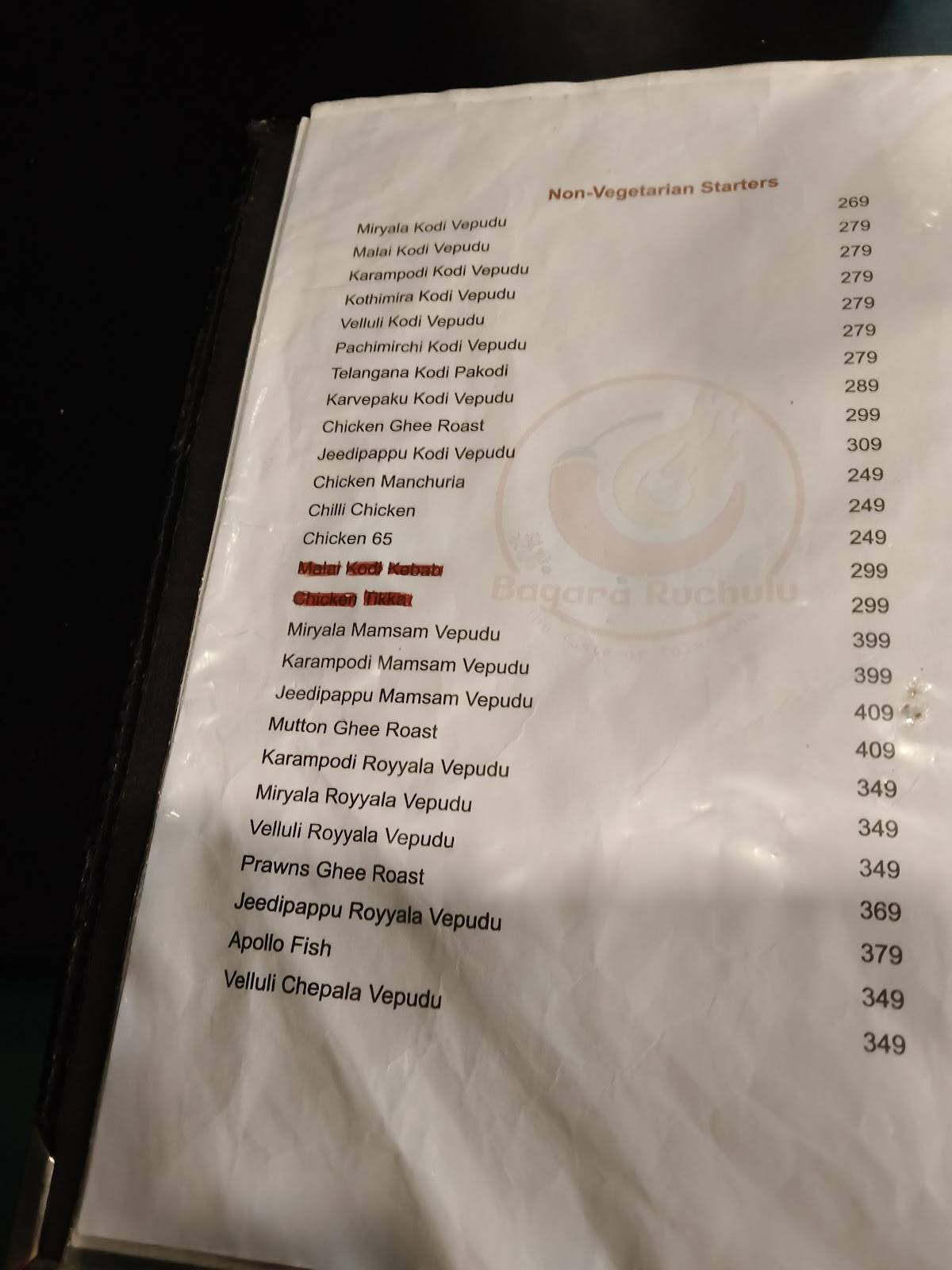 Bagara Ruchulu menu