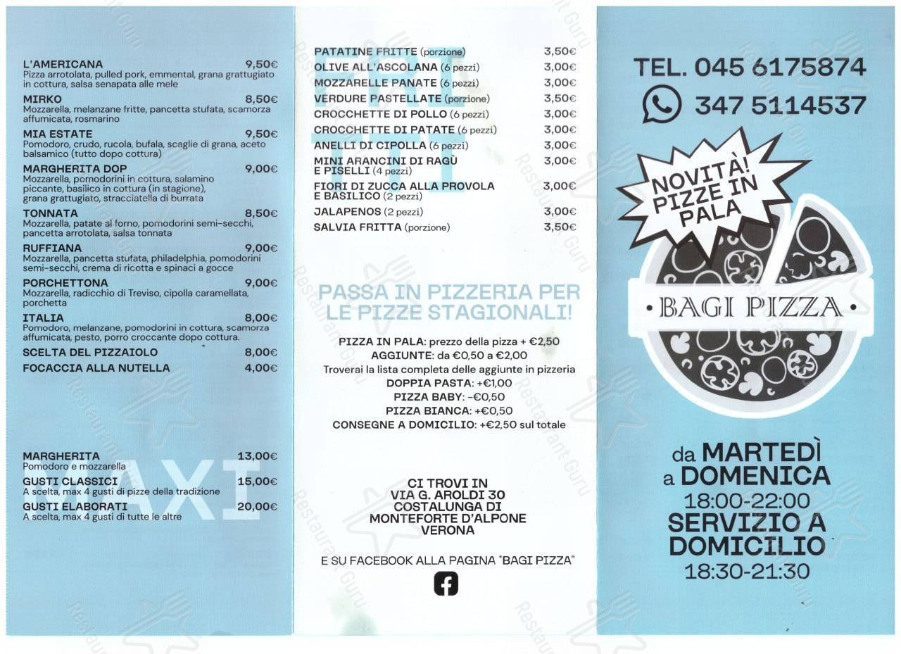 Menu di Bagi Pizza - Monteforte d'Alpone - piatti e bevande