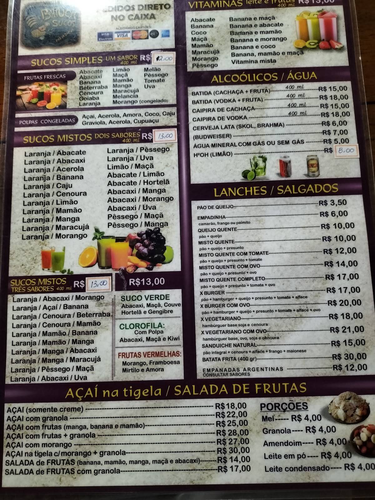 Baiúca Sucos cardápio