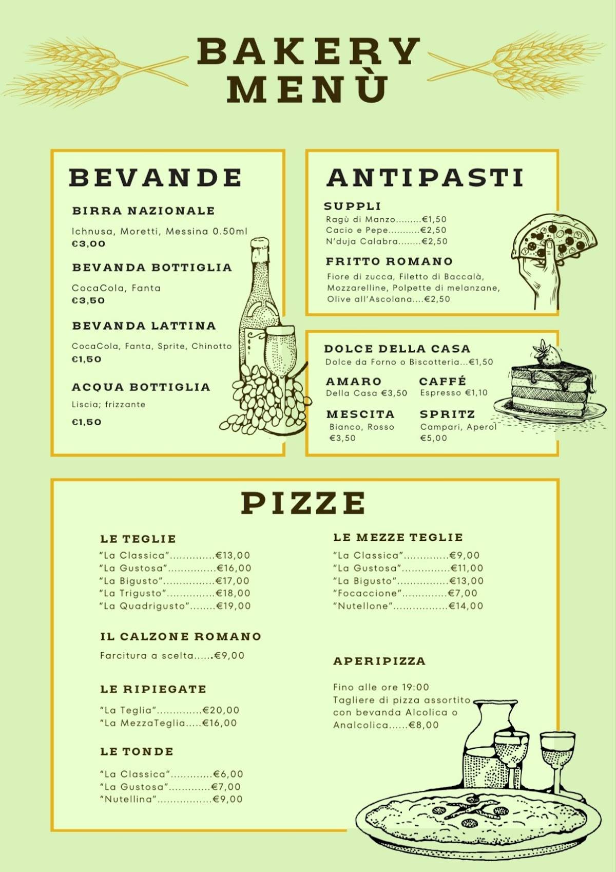 Menu di Bakery pizzeria dolceria 