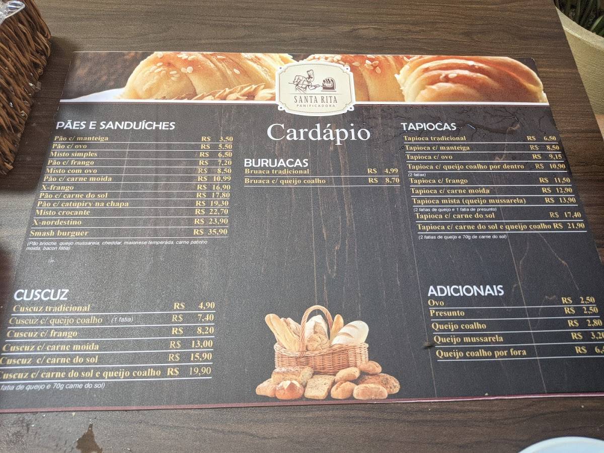 Panificadora Santa Rita cardápio
