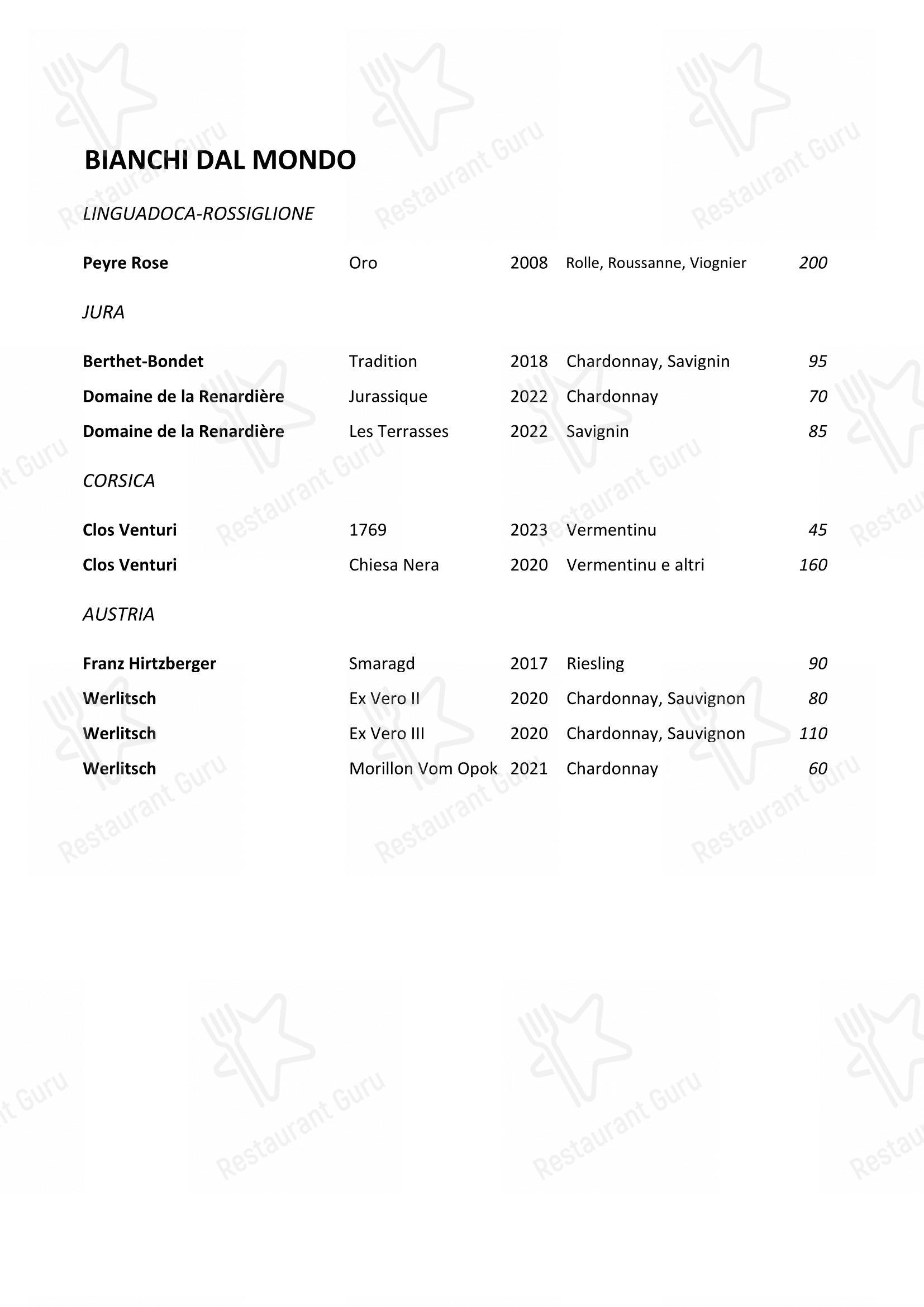 Menu di Balzi Rossi - pasti e bevande