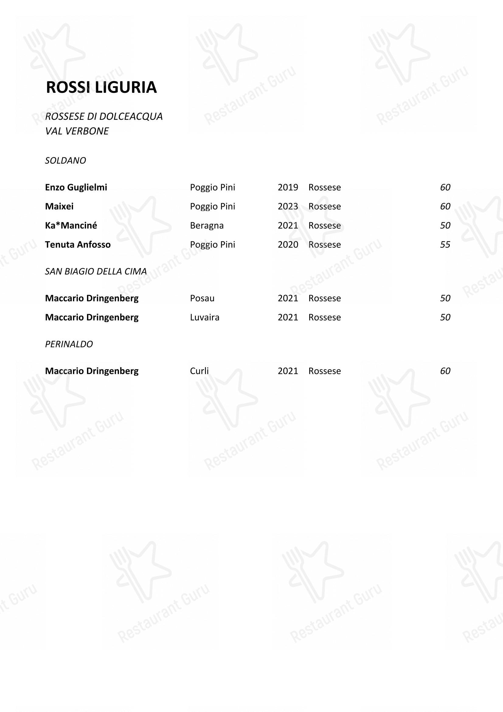 Menu di Balzi Rossi - piatti e bevande