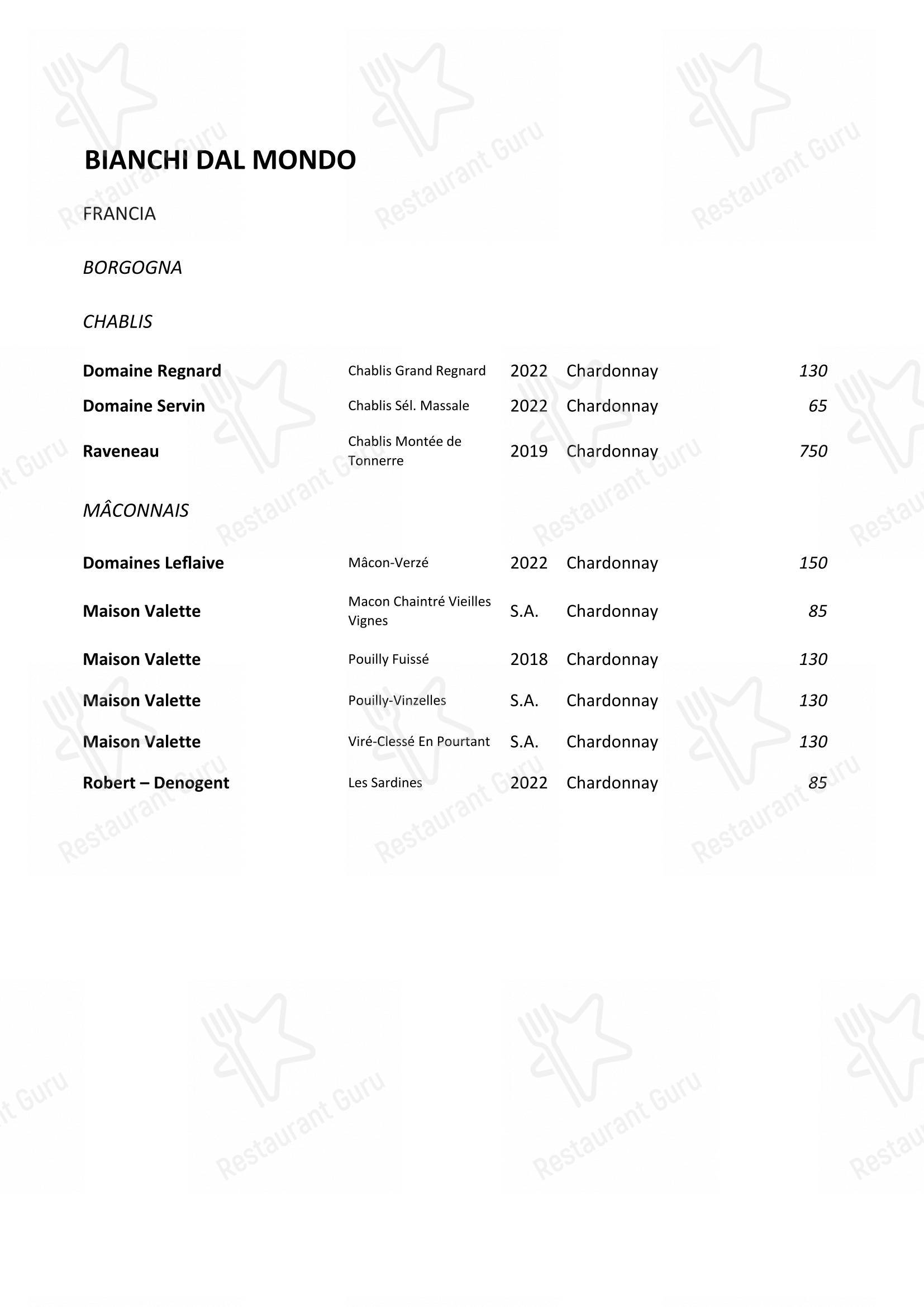 Menu di Balzi Rossi - pasti e bevande