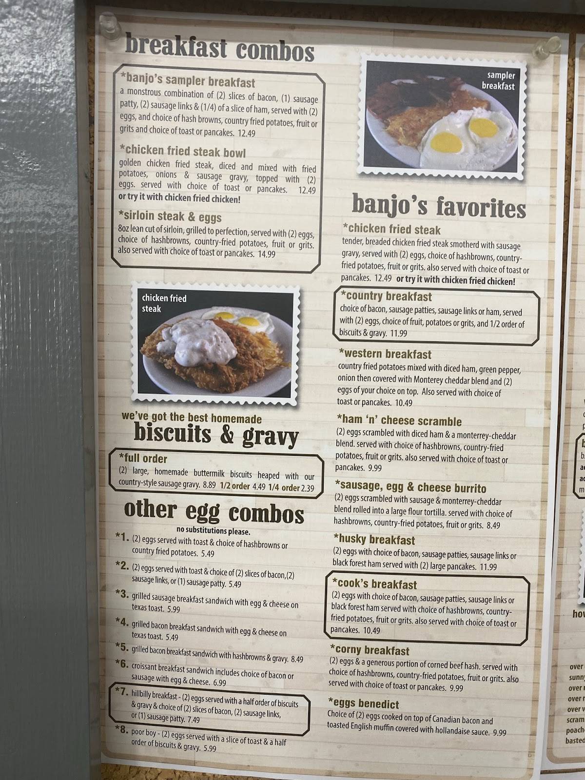 Menu at Banjo's Cafe, Topeka, SW Topeka Blvd