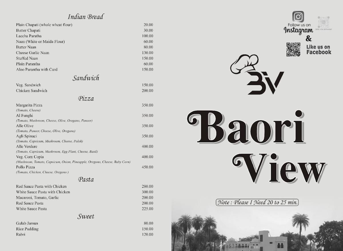 Baori View Restaurant menu