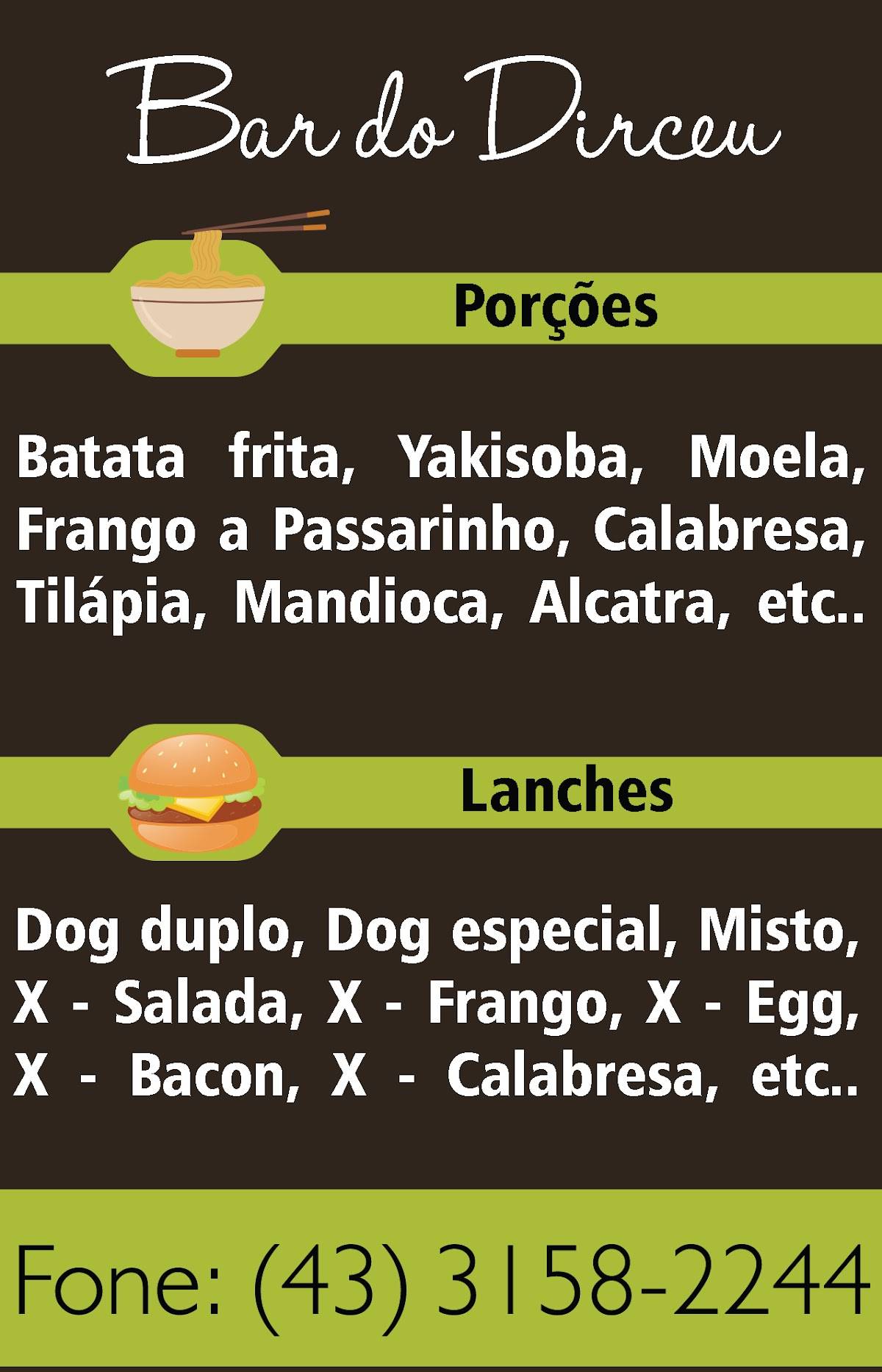 Bar Do Dirceu cardápio