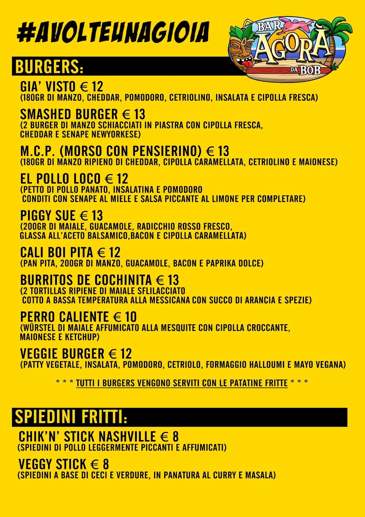 Menu di Bar Agorá da Bob 