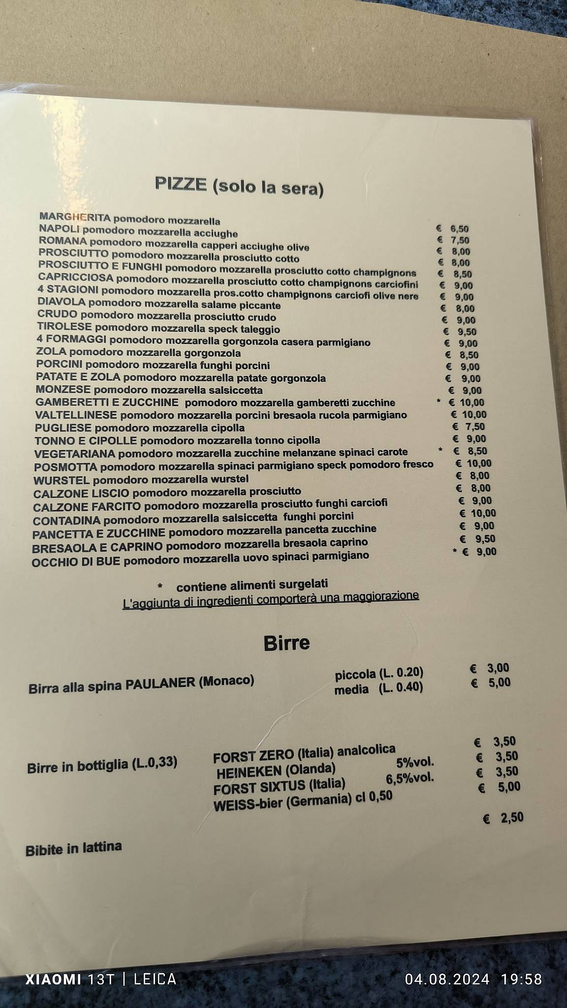 Menu di Pos Motta Dagò 