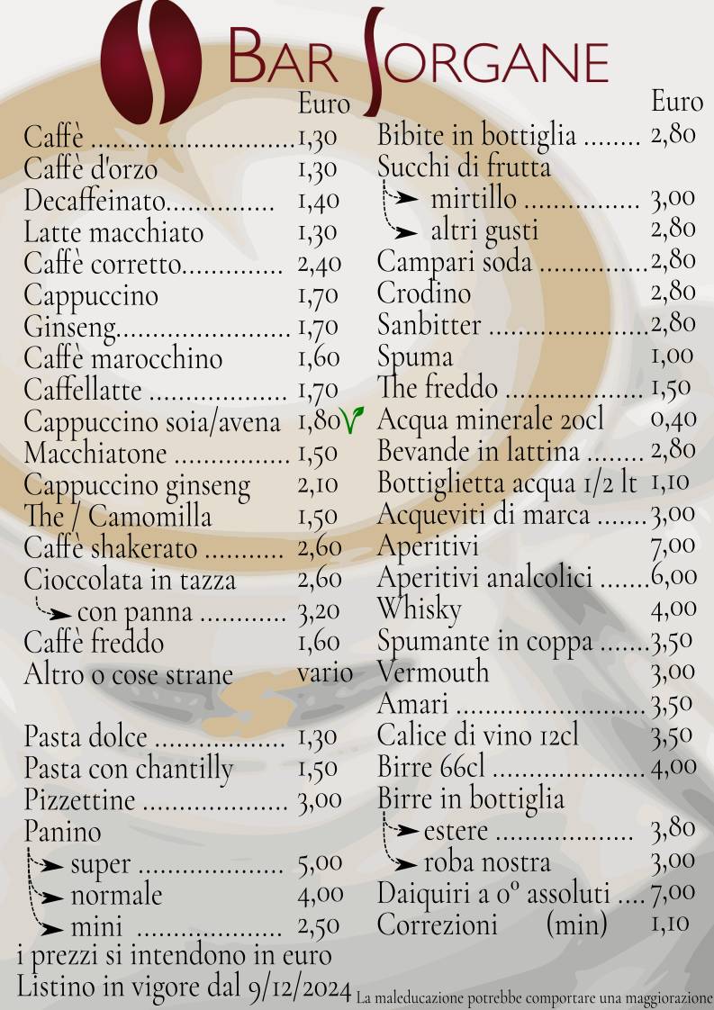Menu di Bar Sorgane 