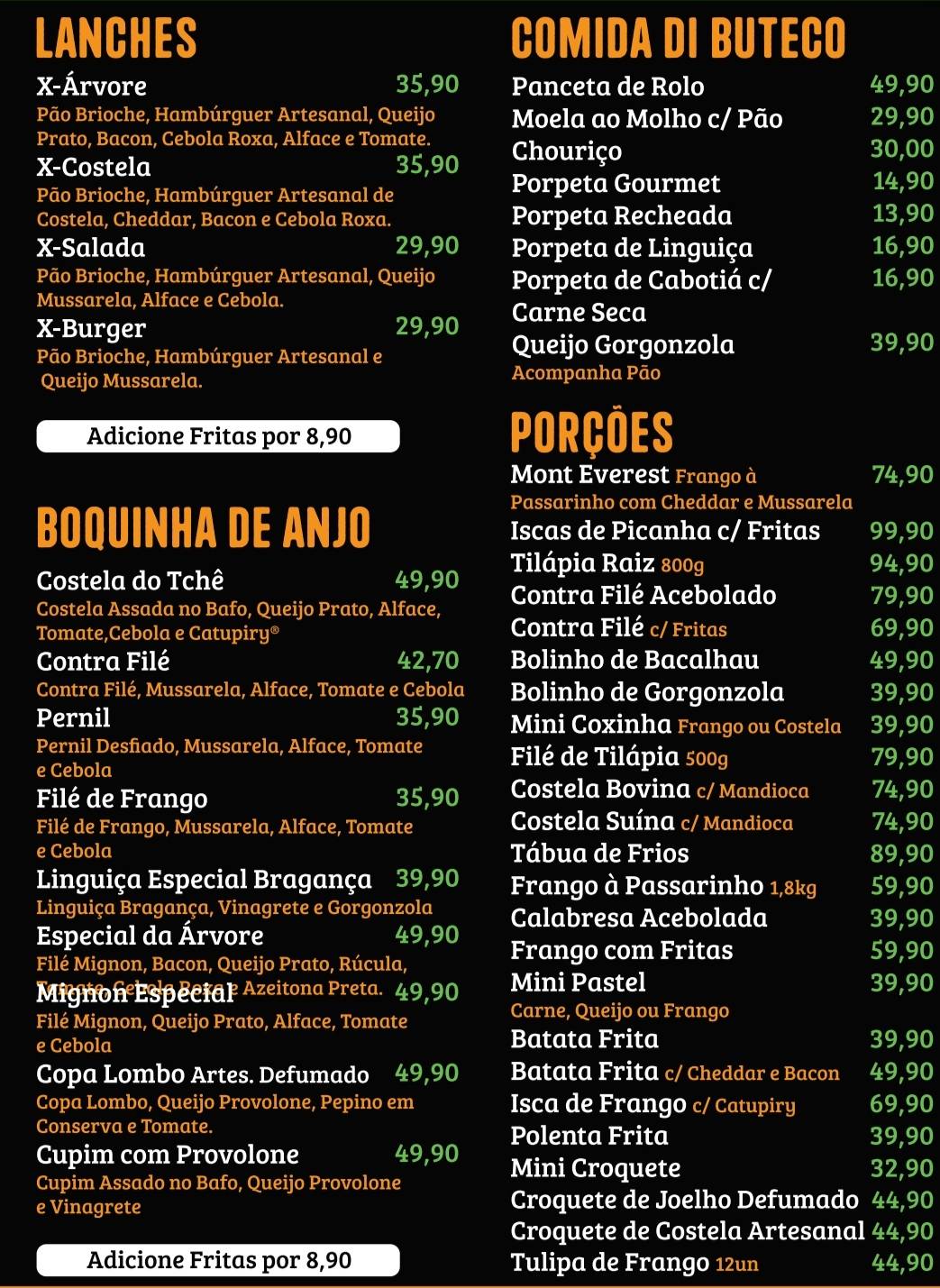 Bar da Árvore cardápio