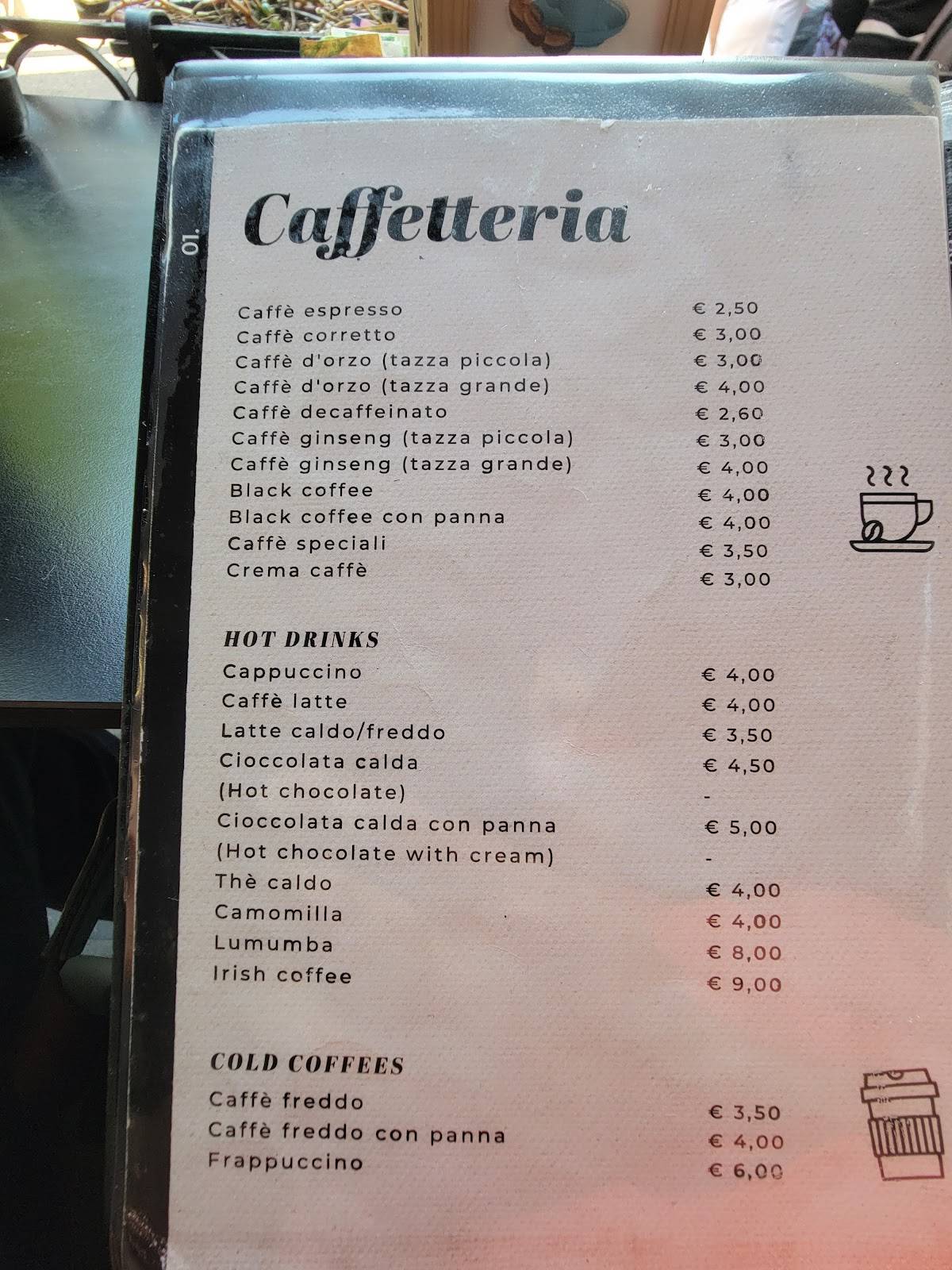 Menu di Bar Trinacria Taormina 
