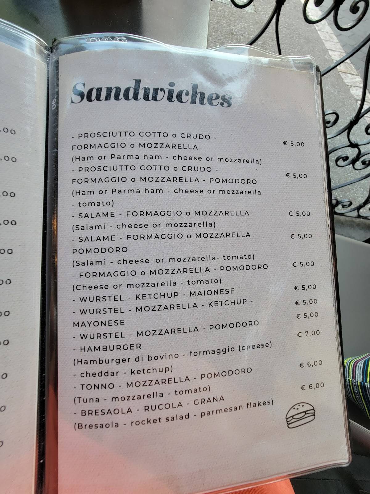 Menu di Bar Trinacria Taormina 