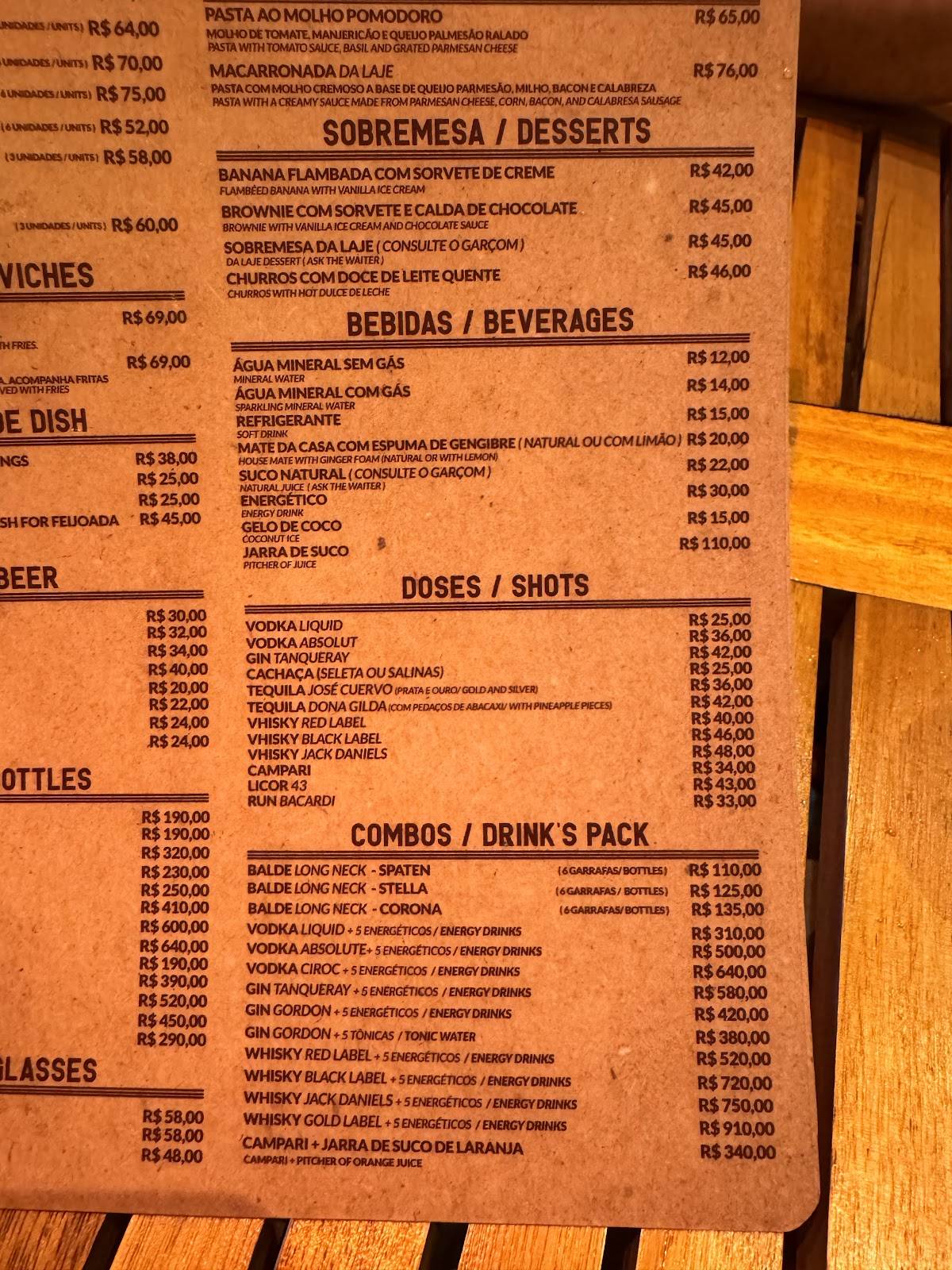 Bar da Laje cardápio